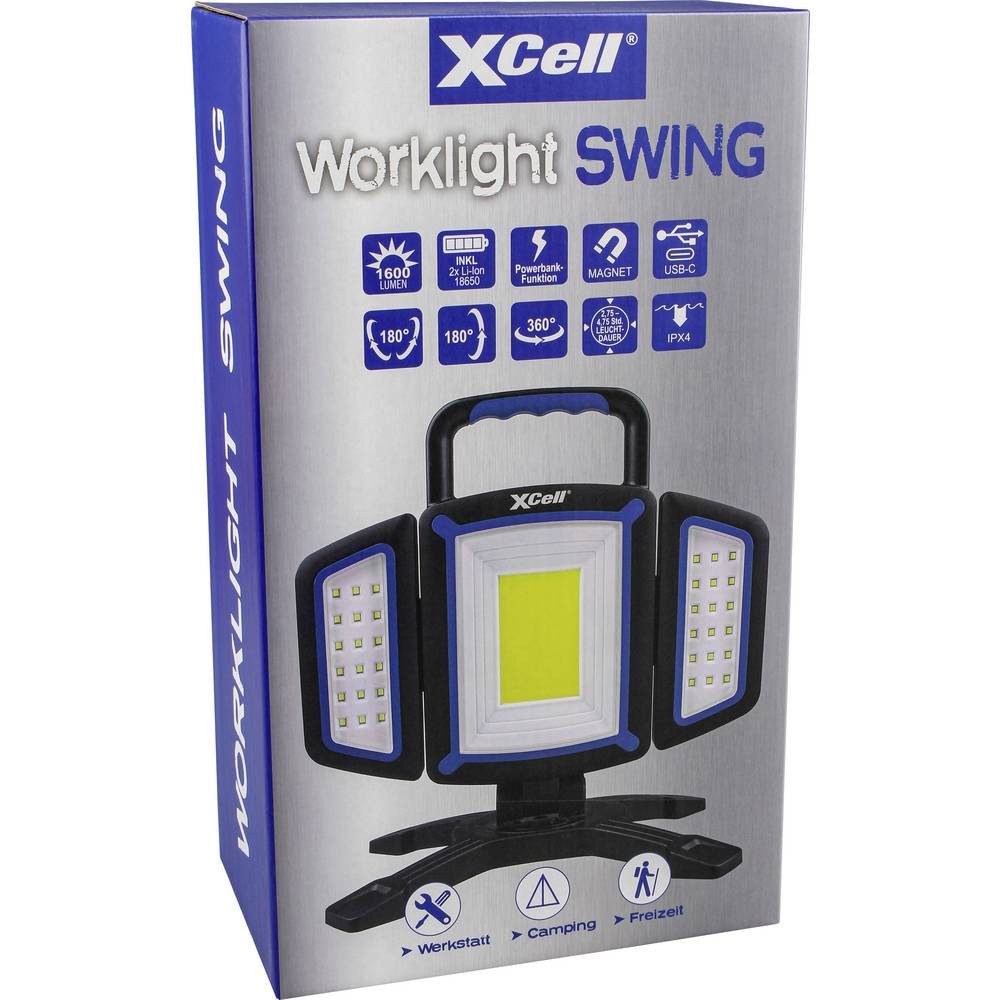 XCell Arbeitsleuchte 151274 COB LED Akku-Arbeitsleuchte akkubetrieben 1600 lm, Stativmontage möglich, Magnetischer Fuß, Als Powerbank verwendbar, ink