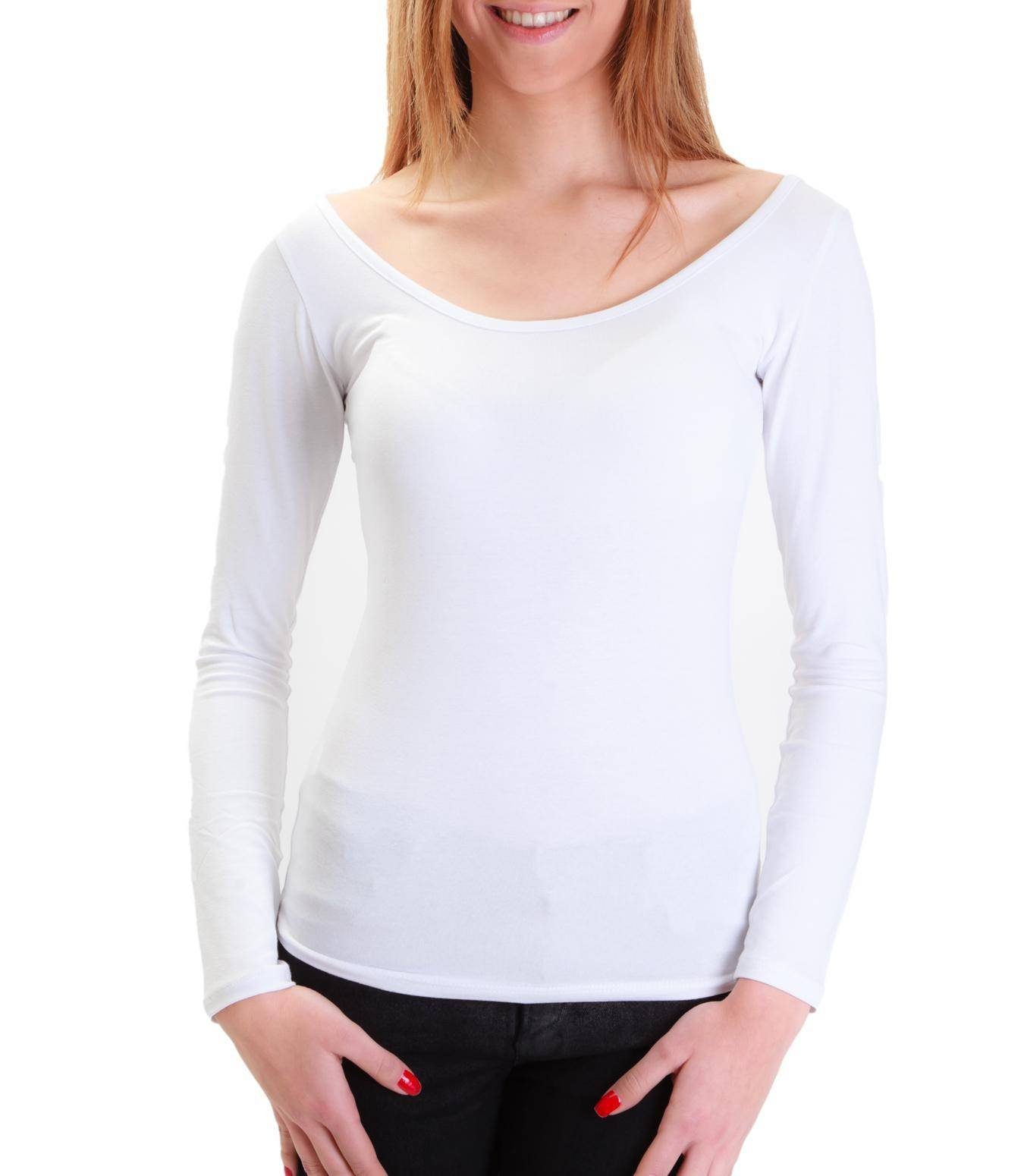 Kefali Cologne T-Shirt »Langarm Carmen Ausschnitt Rückenfrei Top Shirt -  Off-Shoulder« Weiß, KC1001 online kaufen | OTTO