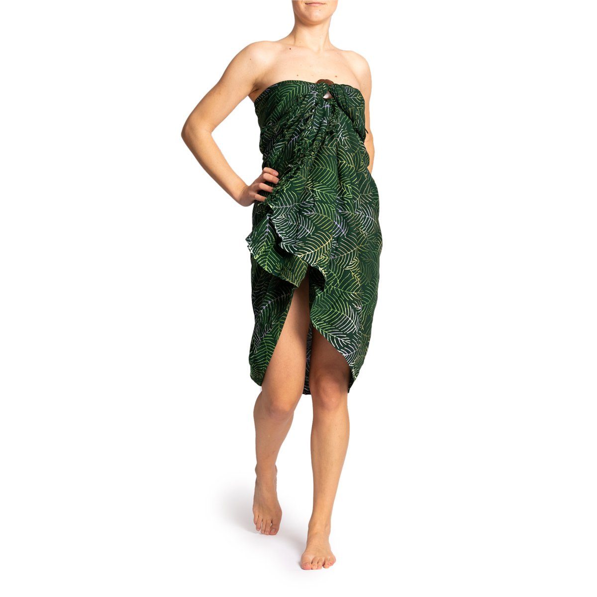 Bikini palm den Strand B201 Wachsbatik aus hochwertiger Viskose Pareo für Halstuch Schultertuch Strandtuch, Cover-up PANASIAM Tuch Strandkleid Grüntöne green Sarong