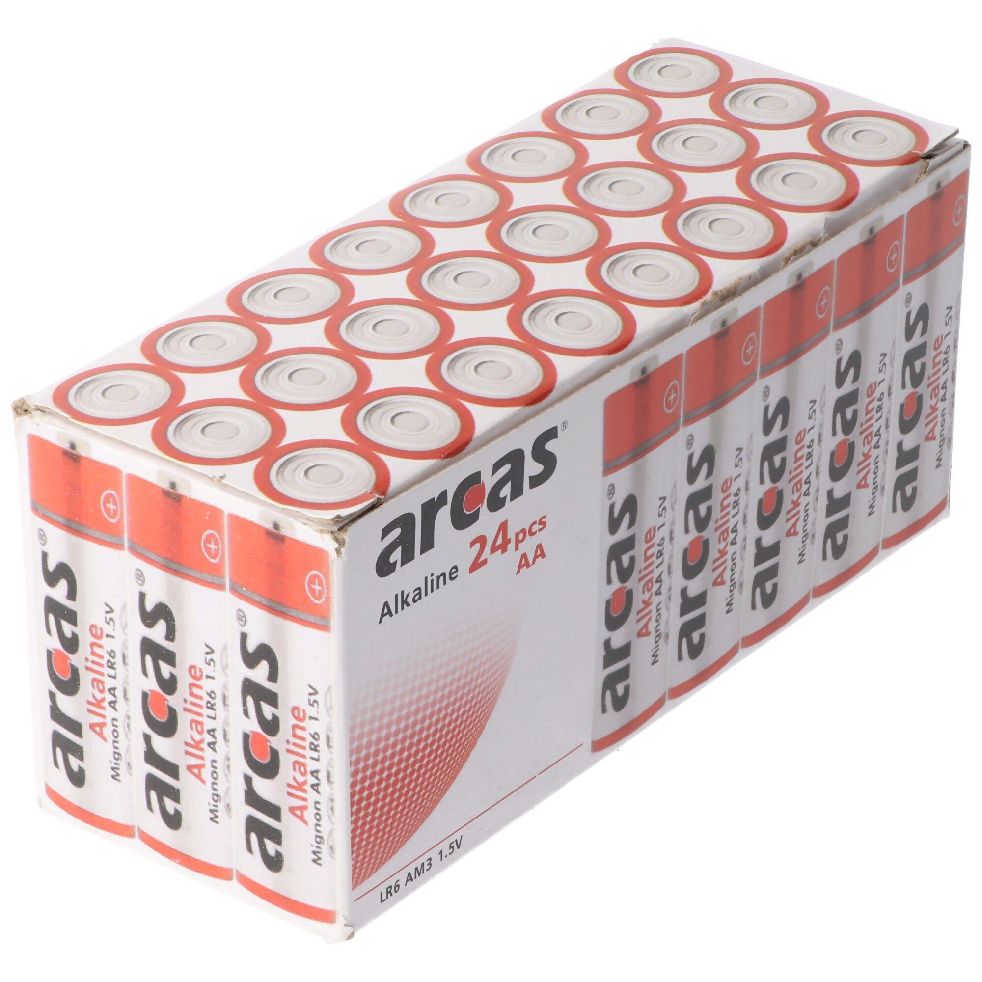 Arcas Alkaline Batterie LR6, AA, Mignon, 1,5 Volt 24 Stück Batterie, (1,5 V)