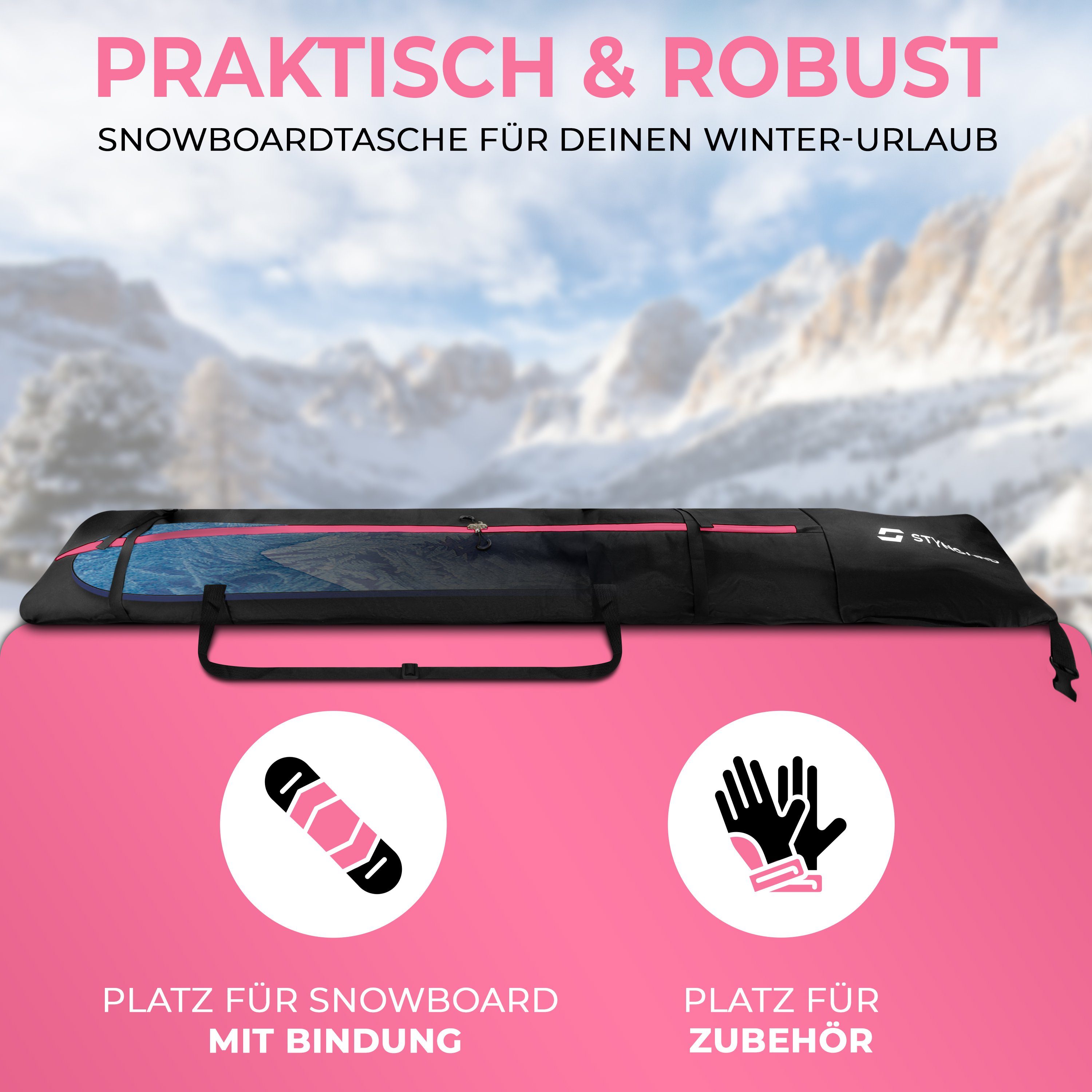 Styngard Sporttasche WHISTLER (Snowboardtasche mit Rolltop [140 cm bis 190 cm] Boardbag)