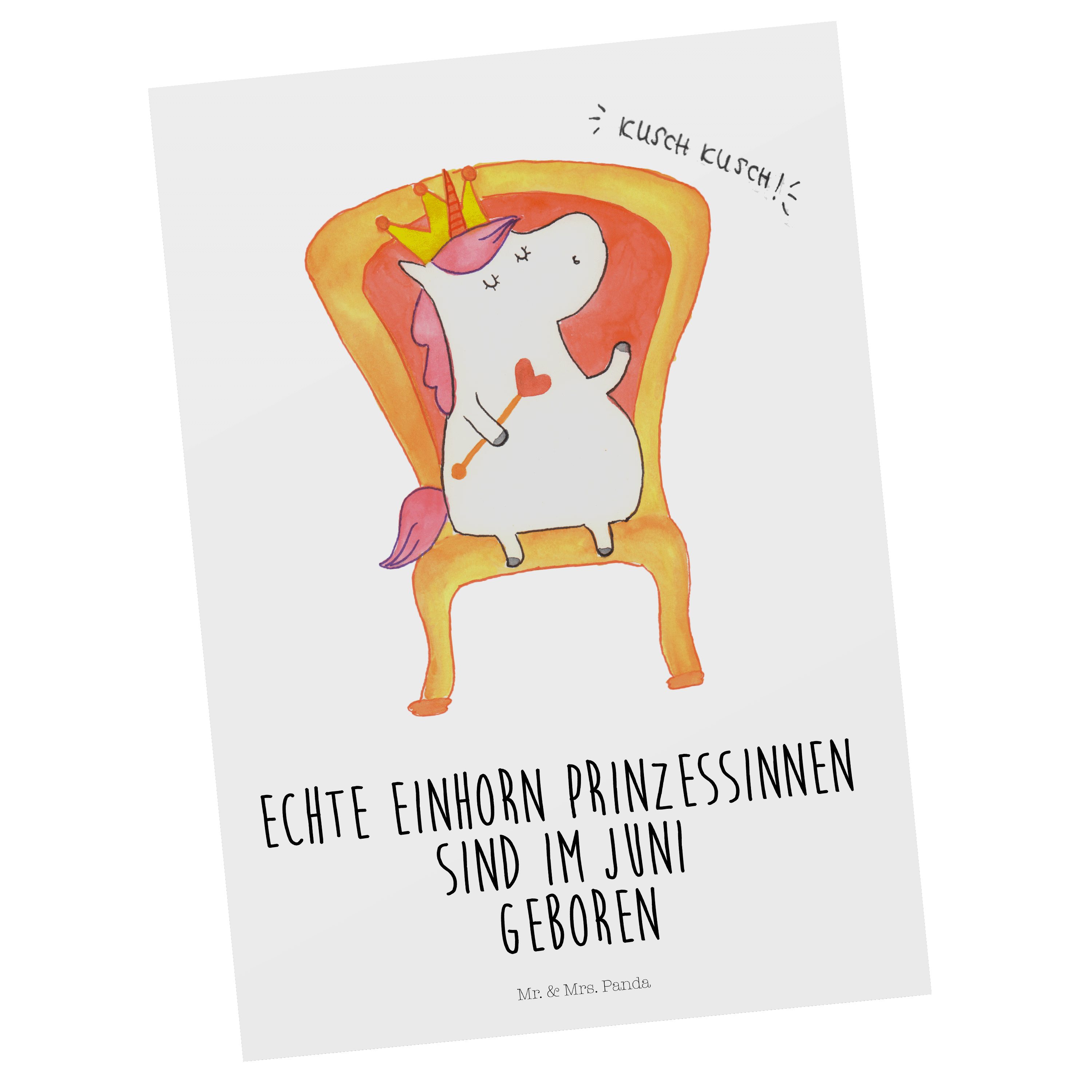 Mr. & Mrs. Panda Postkarte Juni - Weiß - Geschenk, Prinzessin, Monat, Geburtstagskarte, Dankeska