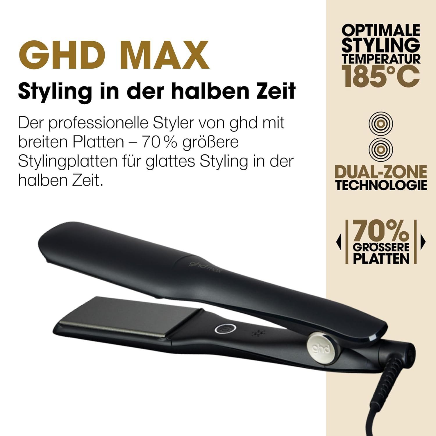 GHD Glätteisen Max breites Glätteisen & Styler, schneller Styling, mehr Glanz, weniger Frizz schwarz