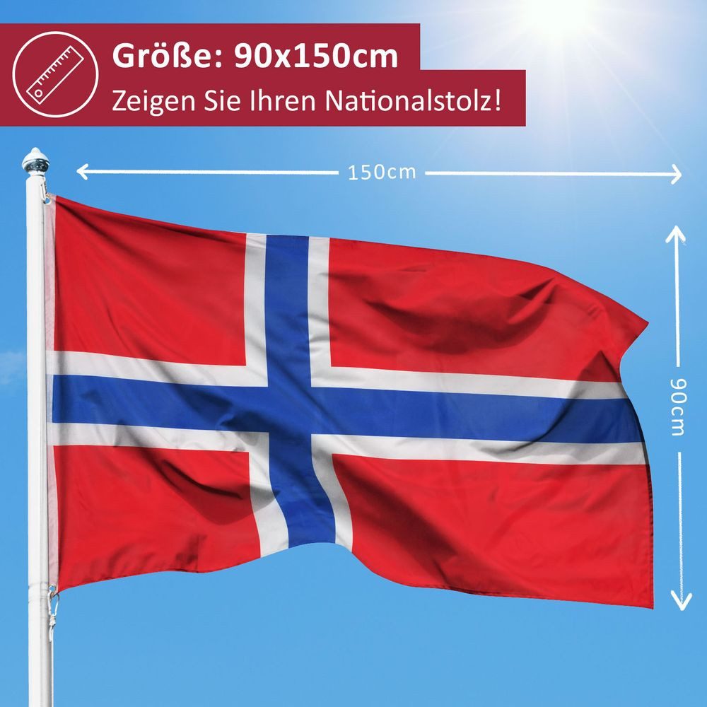 PHENO FLAGS Flagge Norwegen Flagge - Norwegenfahne 90 x 150 cm, Strapazierfähige Fahne für Fahnenmast, mit 2 Ösen