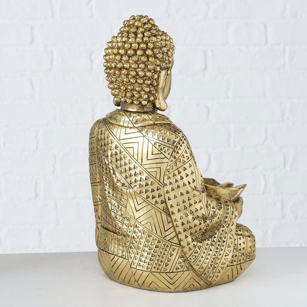 Asia Buddha Kunstharz Buddhafigur, BOLTZE sitzend Feng Shui Skulptur Dekofigur gold
