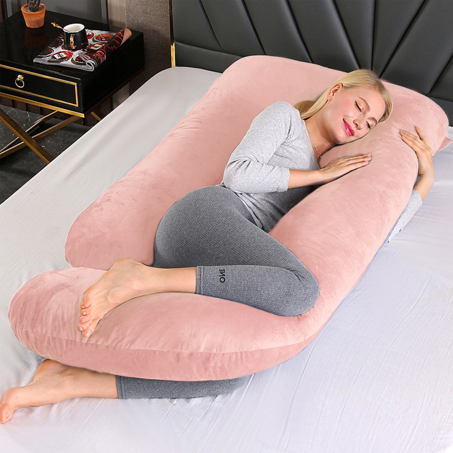 CALIYO Seitenschläferkissen Stillkissen, J-förmiges Schwangerschaftskissen zum Schlafen, Seitenkissen, Seitenschläferkissen ergonomisch geformt