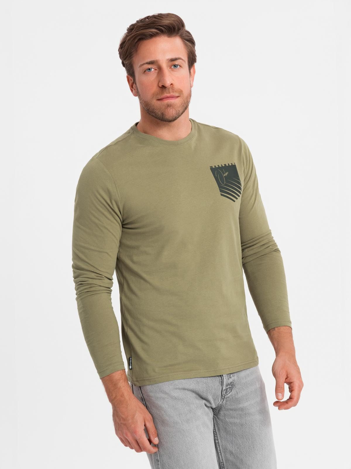 OMBRE Longsleeve Herren Longsleeve mit Taschenaufdruck günstig online kaufen