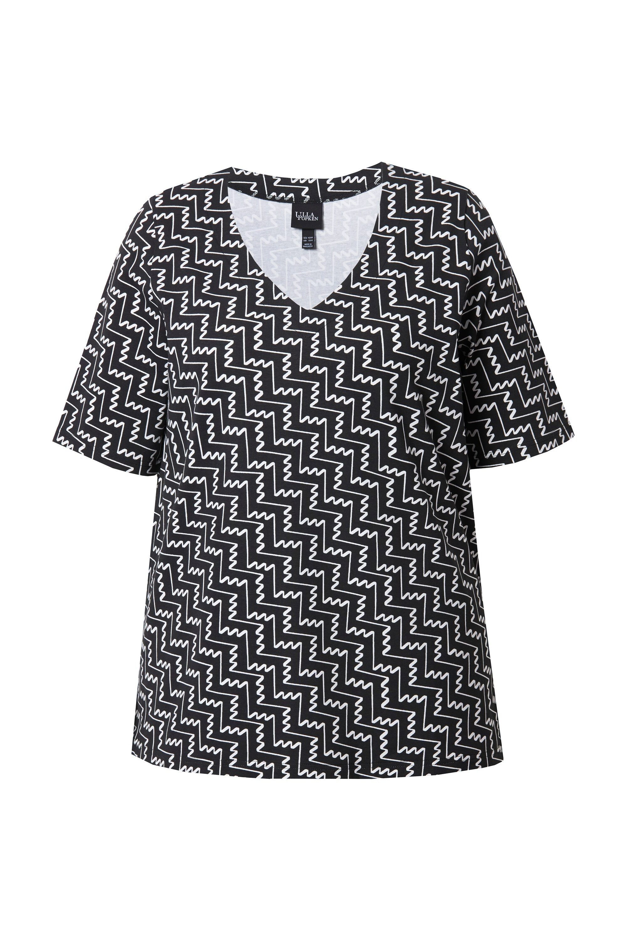 Ulla Popken T-Shirt T-Shirt grafischer Druck V-Ausschnitt A-Linie günstig online kaufen