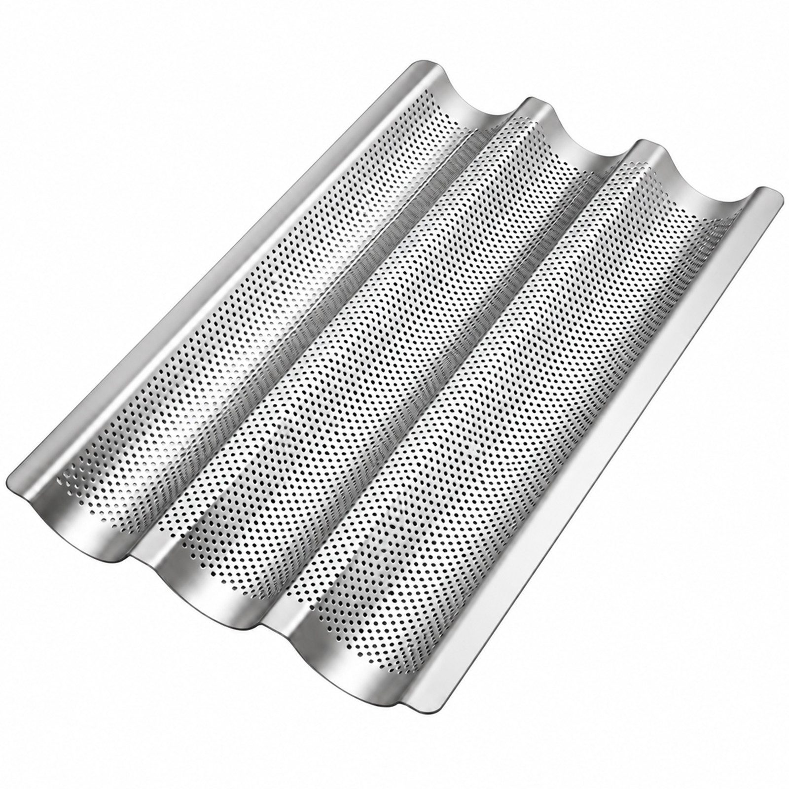 GLIESE POWER Baguetteblech – antihaftbeschichtet und hitzebeständig, 3 Mulden, perforiert, Antihaft, 38x25x2 cm, für Standardbacköfen