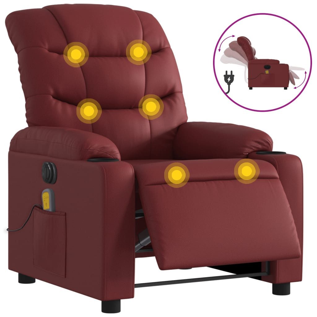 vidaXL Sessel Massagesessel Elektrisch Weinrot Kunstleder günstig online kaufen
