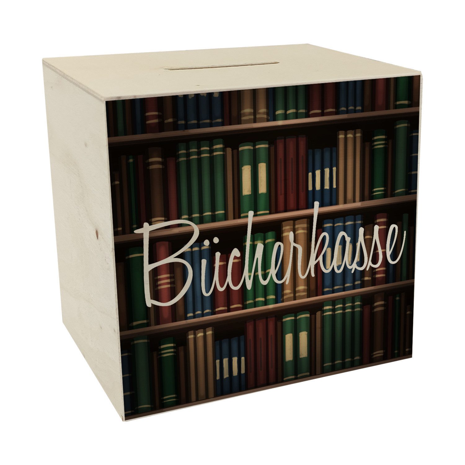 Spardose Bücherkasse Spardose aus Holz für Leseratten