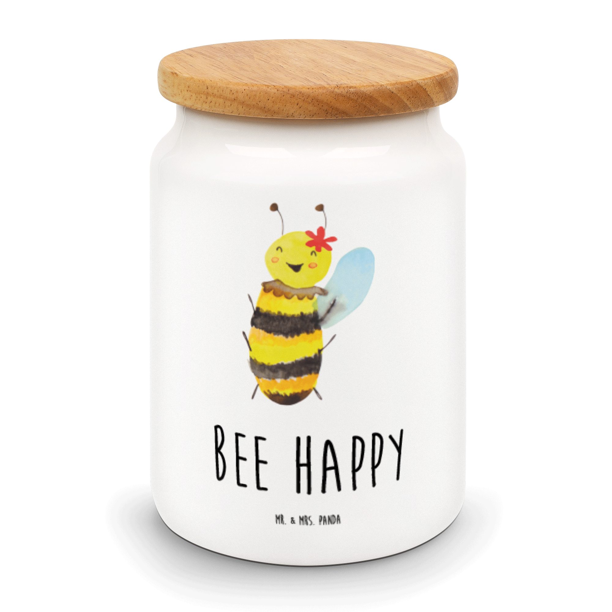 Mr. & Mrs. Panda Vorratsdose Biene Happy - Weiß - Geschenk, Wespe, Vorratsdose, Hummel, Vorratsbeh, Keramik, (1-tlg)
