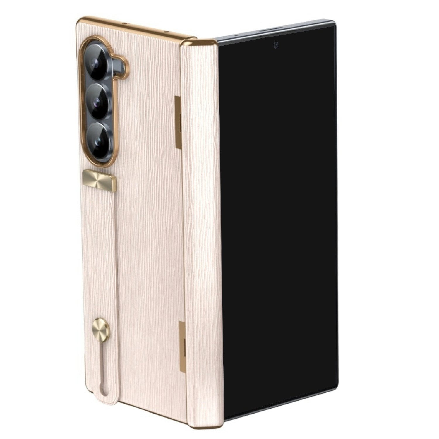 Wigento Handyhülle Für Samsung Galaxy Z Fold6 Hülle mit Handschlaufe Halterung Case Rosa, Hybrid Design Handy Schutz Hülle