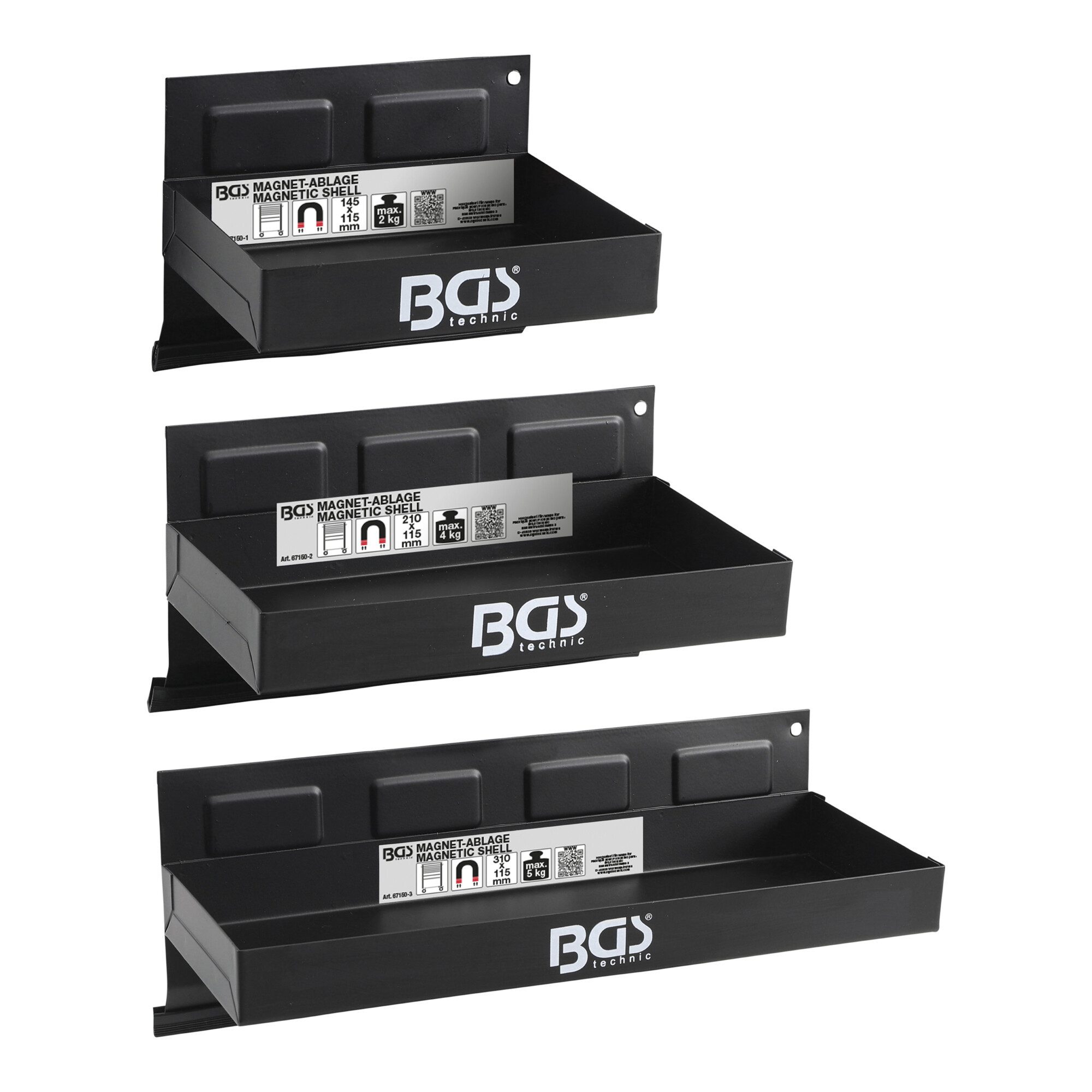 BGS technic Werkbank BGS Magnet-Ablagen-Satz 150 / 210 / 310 mm 3-tlg.