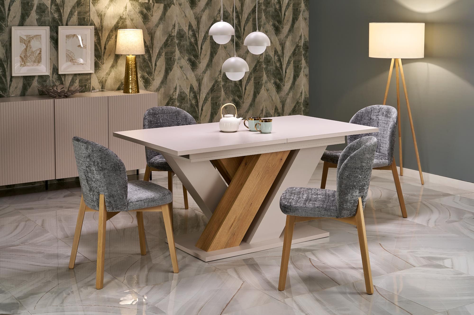 designimpex Esstisch Design HAB-111 Tisch Cashmere - Eiche Artisan ausziehbar 160 - 200 cm, Esstisch, Esszimmertisch, Tisch, Ausziehtisch, Küchentisch, Esszimmer