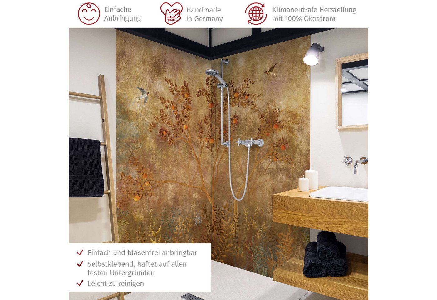Thumbnail - Bilderdepot24 Badrückwand Wald braun Duschrückwand ohne Bohren Dusche Tropisch, (2-tlg., Hart-Folie Premium matt 0,61 mm...