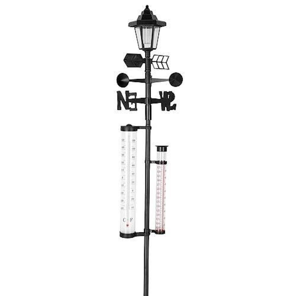 Gartenpflege-Set Wetterstation SWS29, Solar, 158cm, Regenmesser, Thermometer, Solarlamp