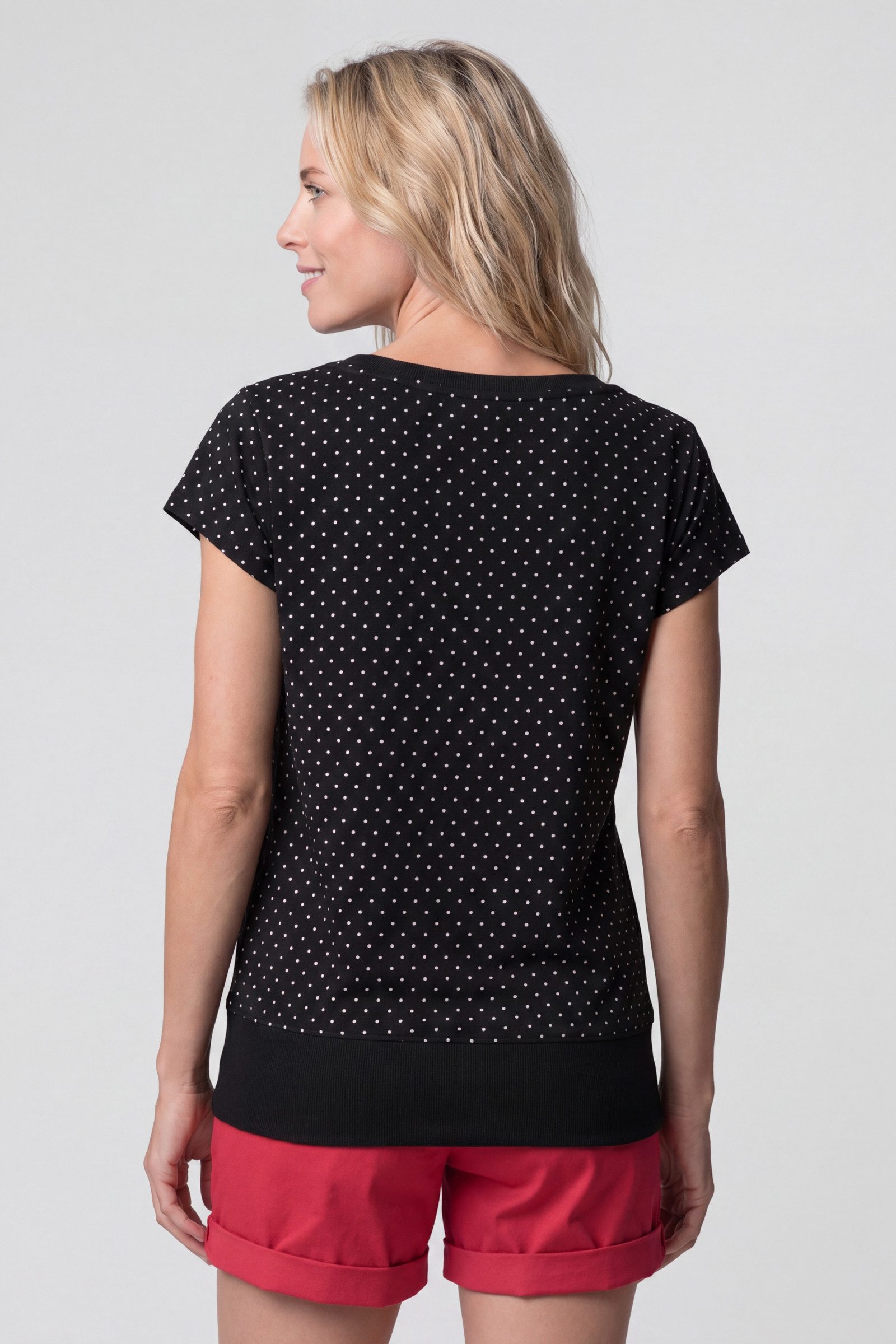 Alife & Kickin Rundhalsshirt Kurzarm mit Polka-Dot-Allover-Print, Scoop-Neck und Rippbund – Bild 3 von 5