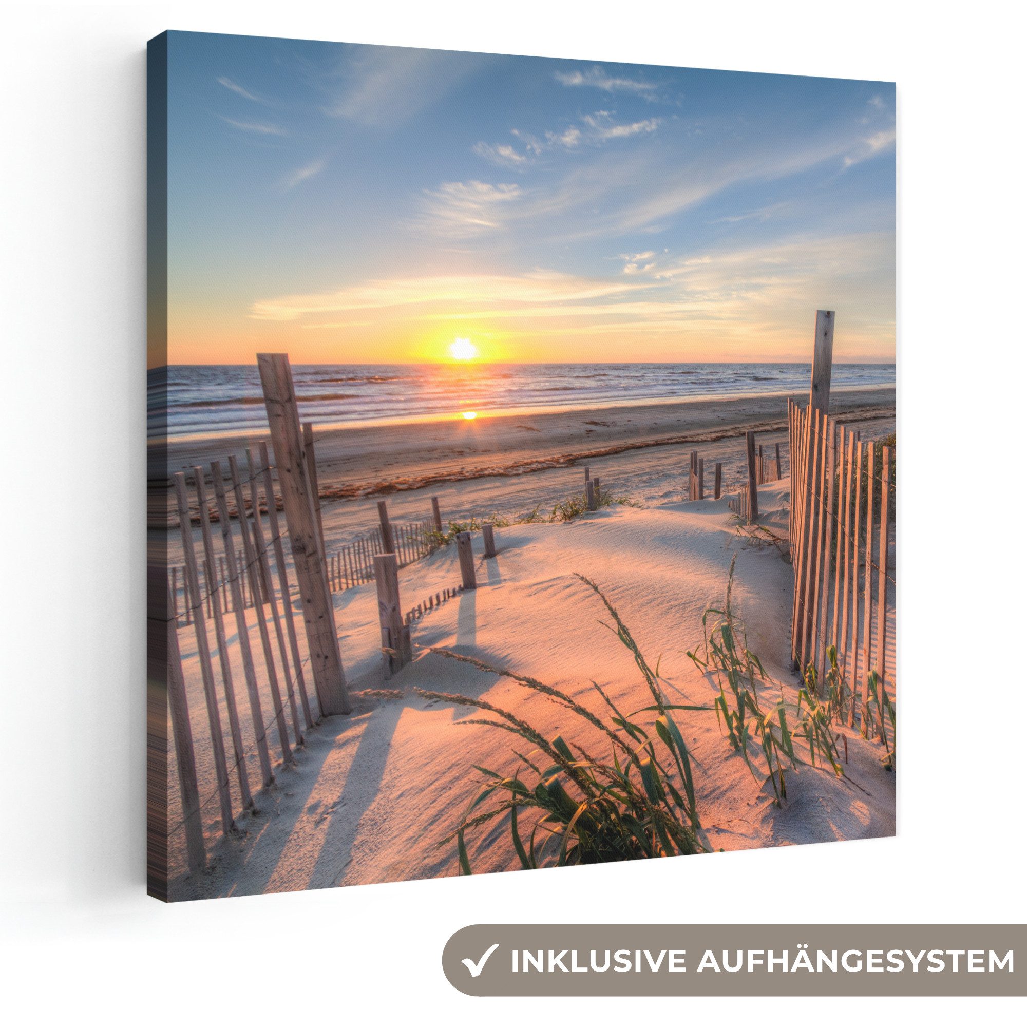 OneMillionCanvasses® Leinwandbild Strand - Meer - Düne - Sonnenuntergang - Landschaft, Fotodruck (1 St), Wandbild, Deko Schlafzimmer Wohnzimmer Flur 20x20 cm