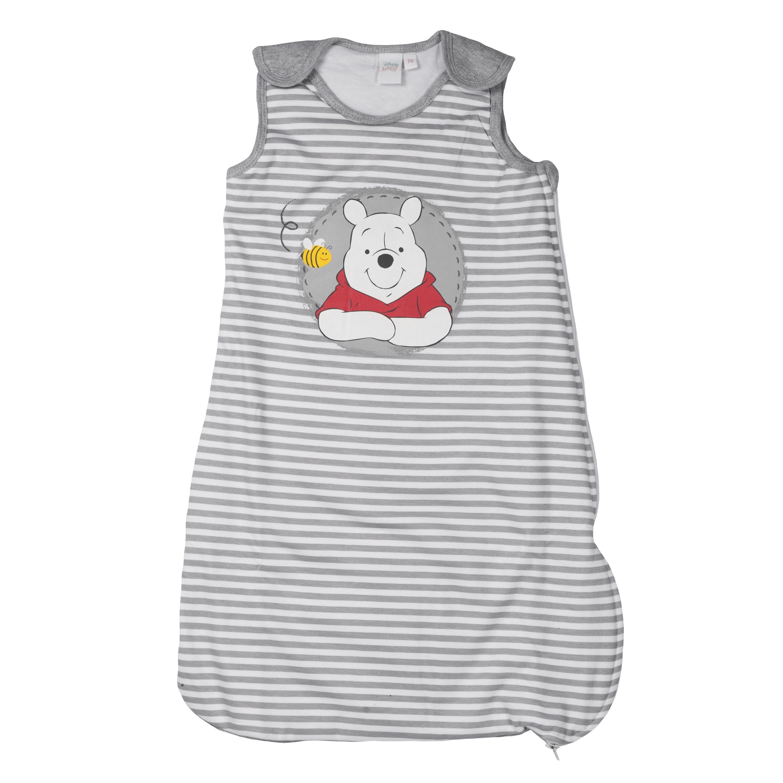 United Labels® Babyschlafsack Disney Winnie Puuh Schlafsack Baby ohne Ärmel, Druckknöpfe Grau/Weiß