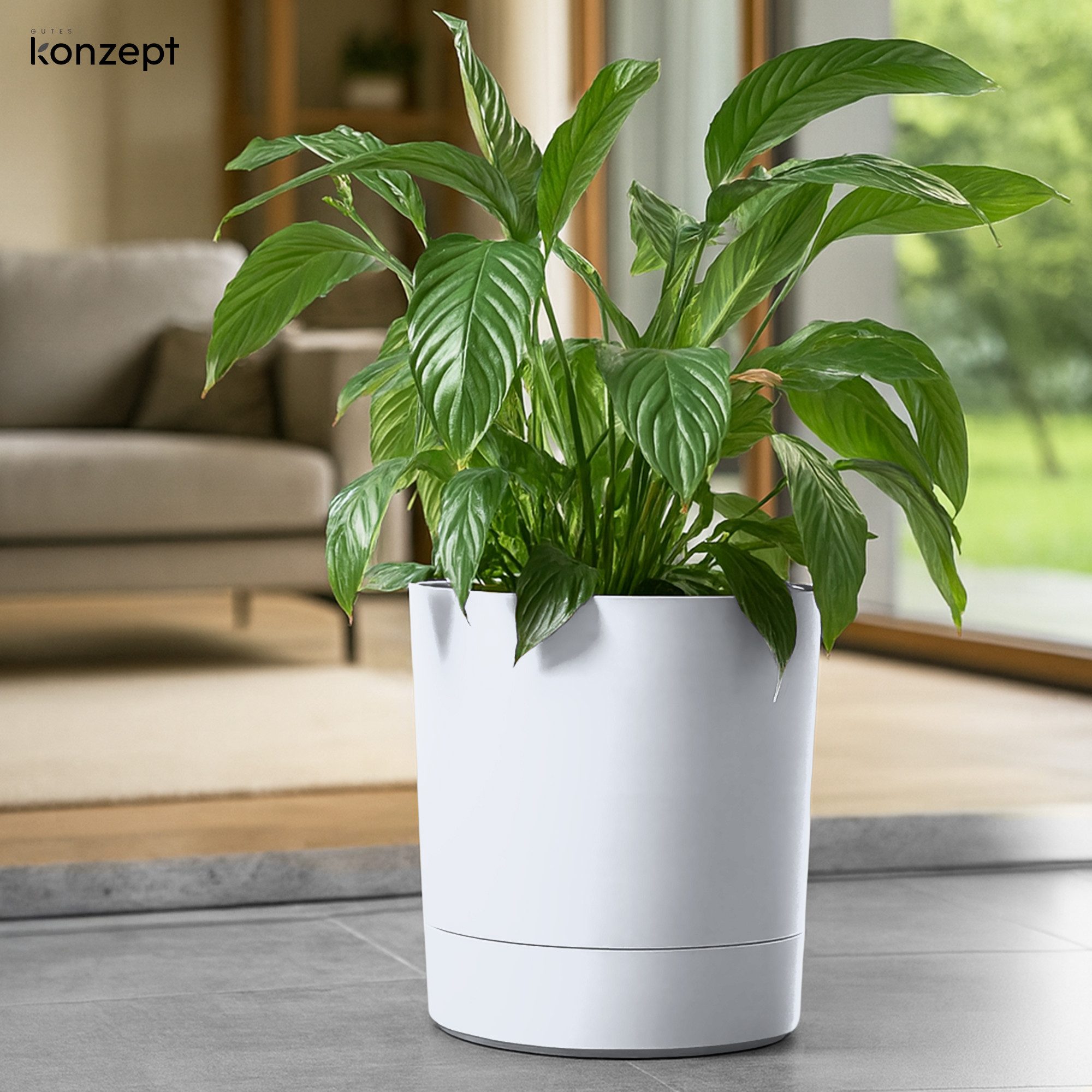 KONZEPT Blumentopf mit Untersetzer, großer Übertopf aus Kunststoff für Zimmerpflanzen (32,5 cm (20 Liter), modern und wetterfest, für Innen und Außen