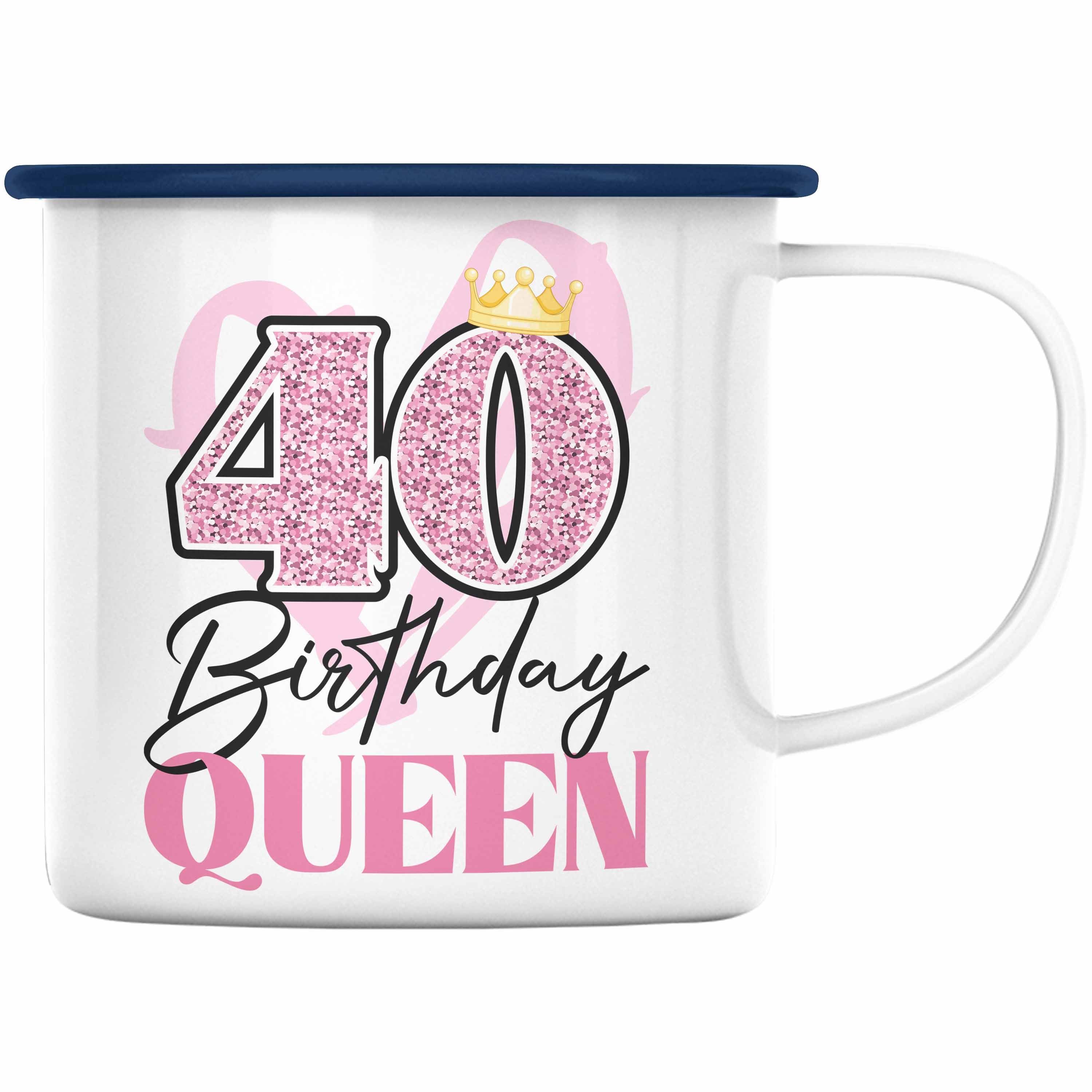 Trendation Thermotasse Trendation - 40. Geburtstag Emaille Tasse Frau Geschenk 40er Geschenkidee 40 Mutter Frauen Lustig Geschenke Blau