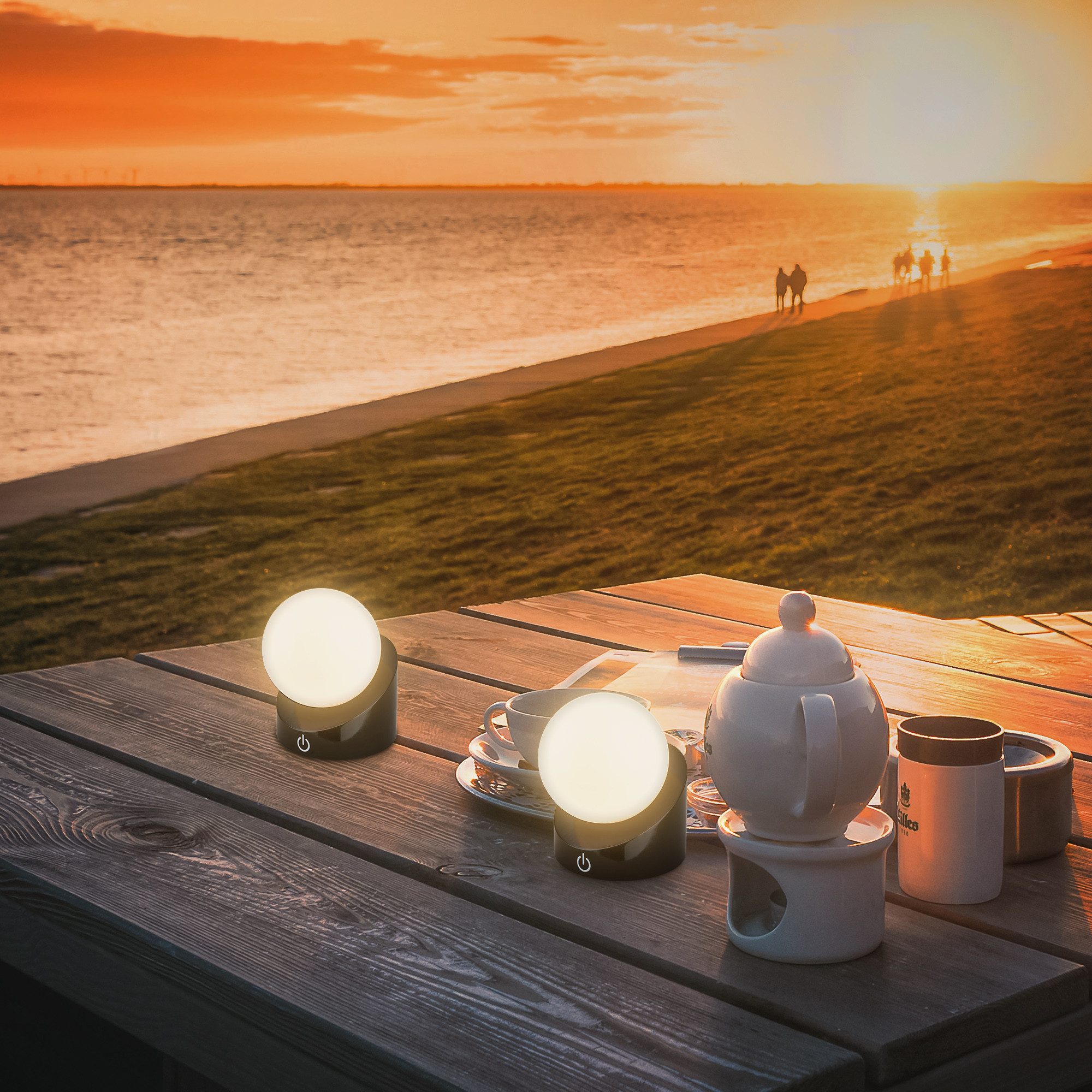 Briloner Leuchten LED Außen-Tischleuchte SORA, Dimmfunktion, LED fest integriert, Warmweiß, kabellos 10x8x9cm Schwarz 2W Kinderzimmer Flur Outdoor Aussen 2er-Set