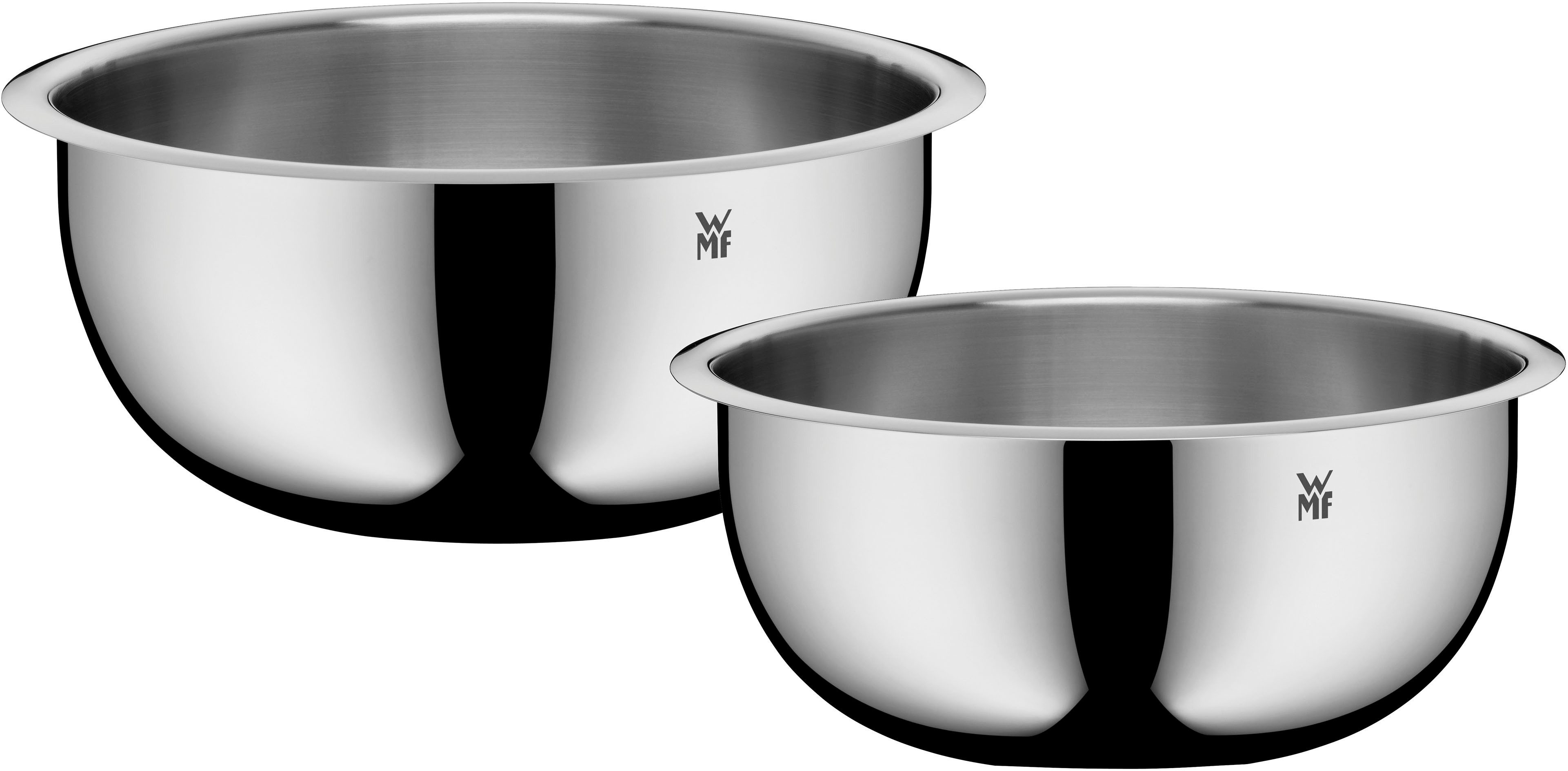 WMF Schüssel Gourmet, Edelstahl 18/10, (Set, 2-tlg), 360° Schüttrand, tropffreies Ausgießen, vielseitig, stapelbar