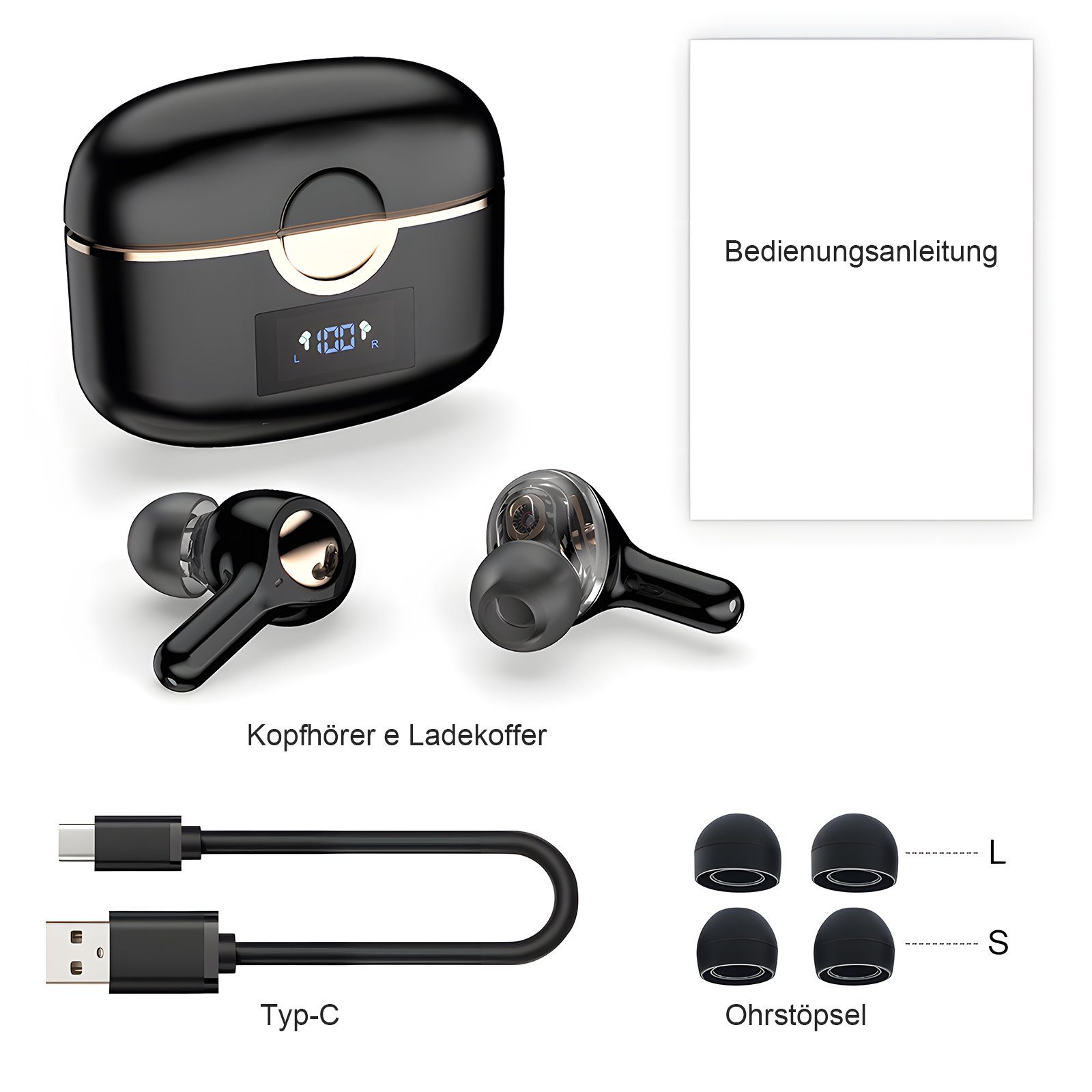 (Sprachassistent, Kabellos 5.2 7 Stunden Ladefach Bluetooth Bluetooth Schwarz Standby-Zeit, Musikspielzeit) HIFI-Stereo, LED-Anzeige, Rauschunterdrückungsfunktion, ANC Headset mit In-Ear-Kopfhörer Gerauschreduzierungsfunktion IPX5, 30-Stunden Kopfhörer EXTSUD