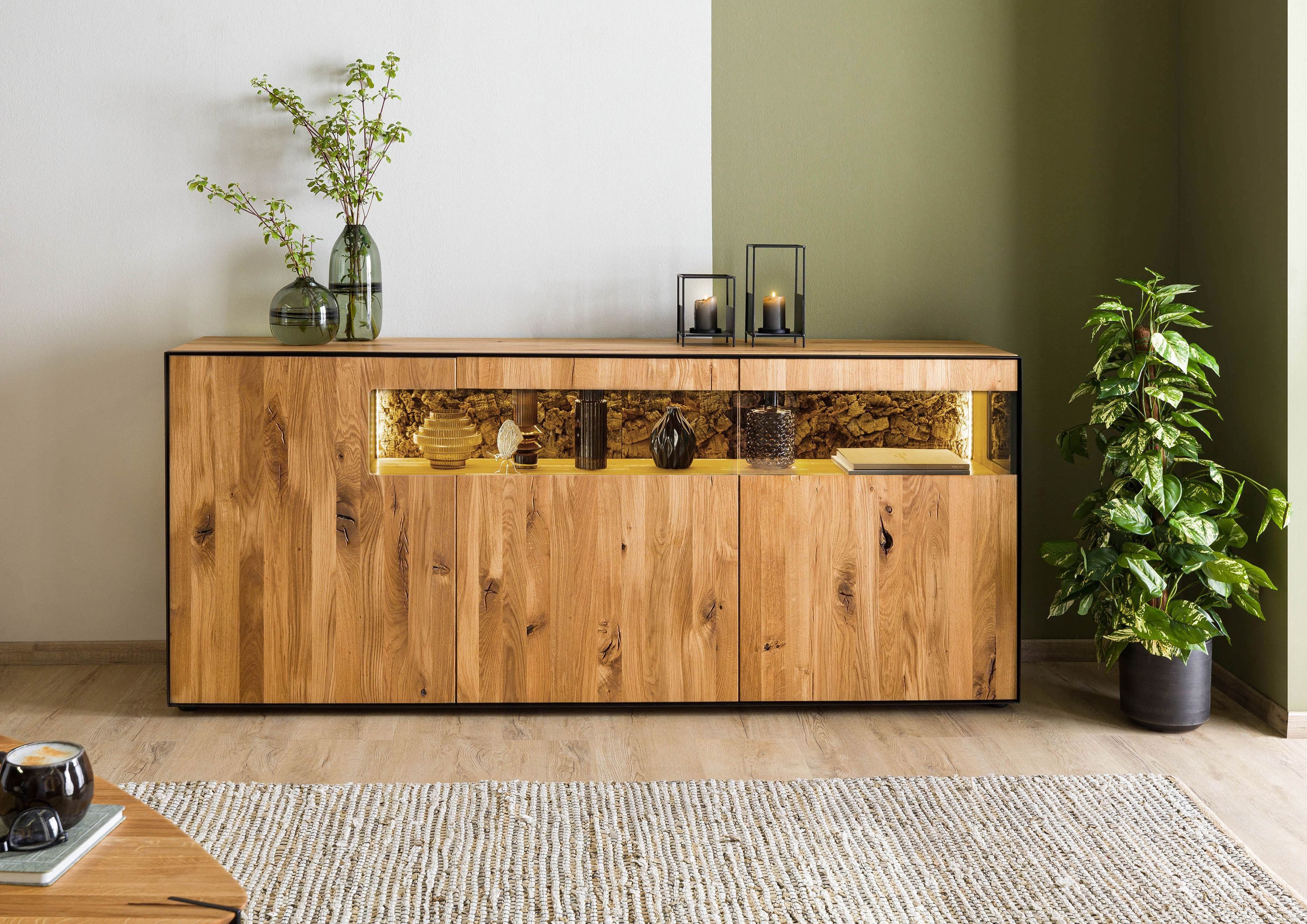 Massivmoebel24 Sideboard (Wildeiche 200x45x87 natur geölt günstig online kaufen