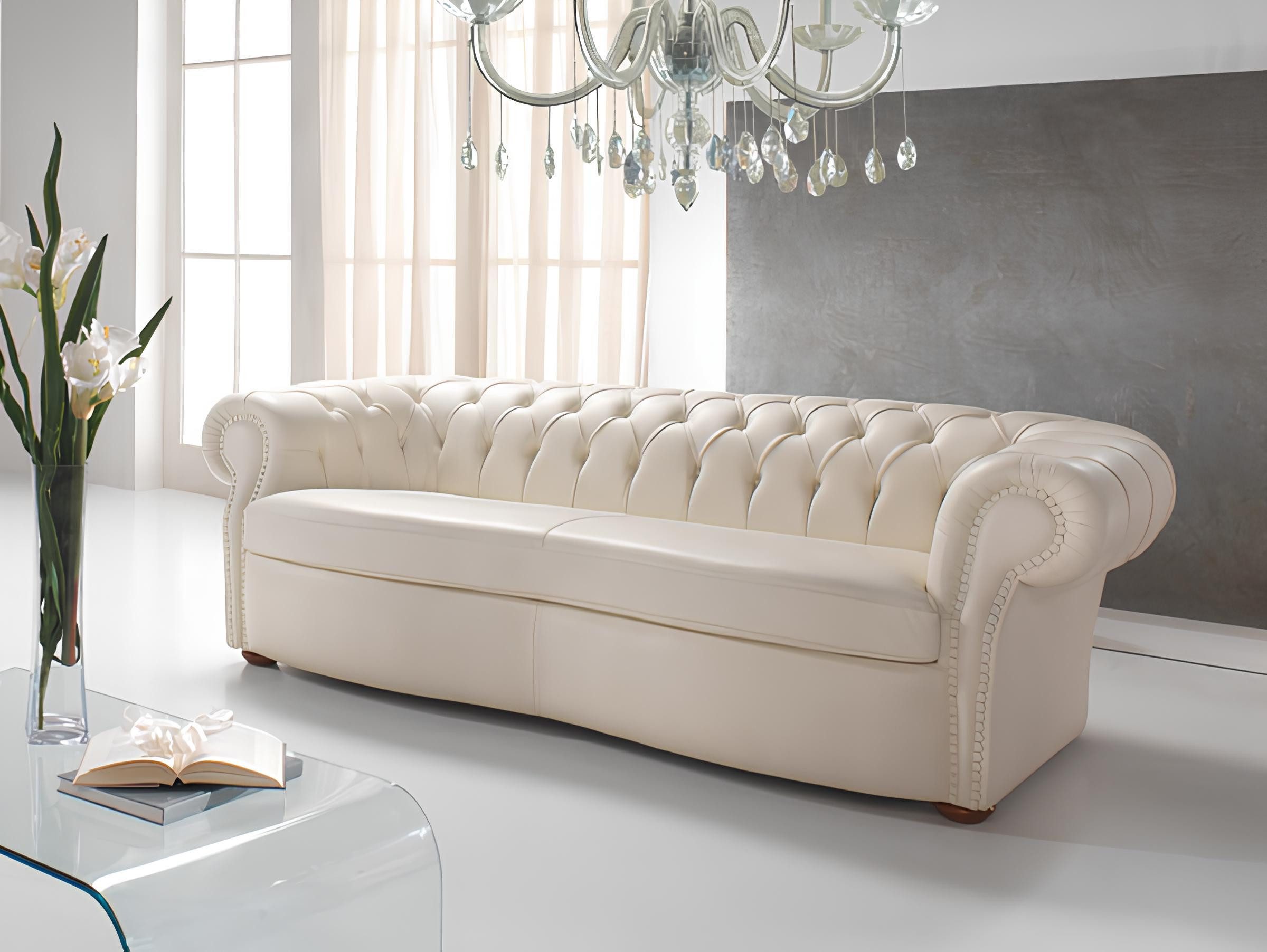 Xlmoebel Chesterfield-Sofa Elegantes weißes Chesterfield-Sofa aus hochwertigem Leder, Hergestellt in Europa