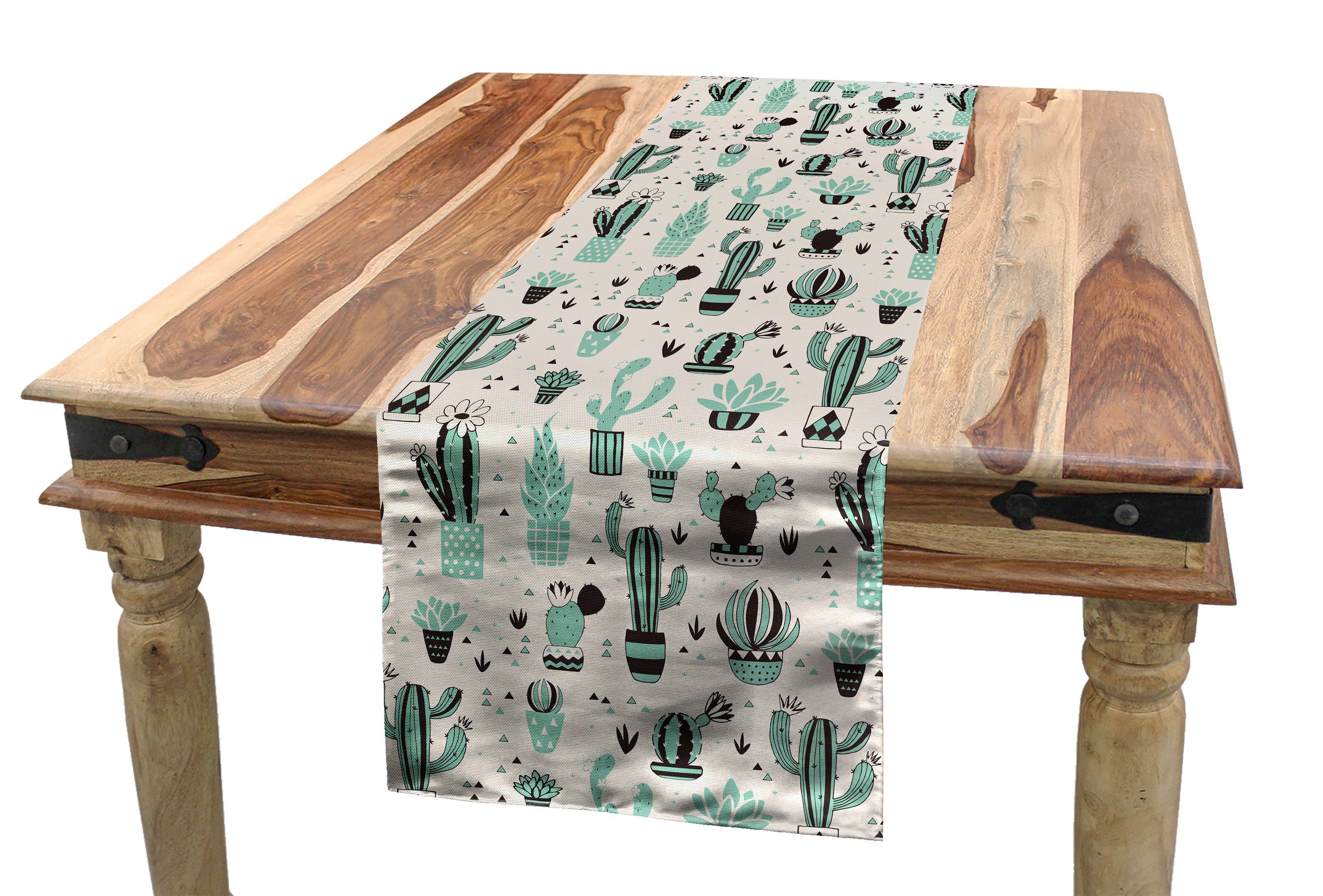Abakuhaus Tischläufer Esszimmer Küche Rechteckiger Dekorativer Tischläufer, Kaktus Geometrische Cartoon Pflanze