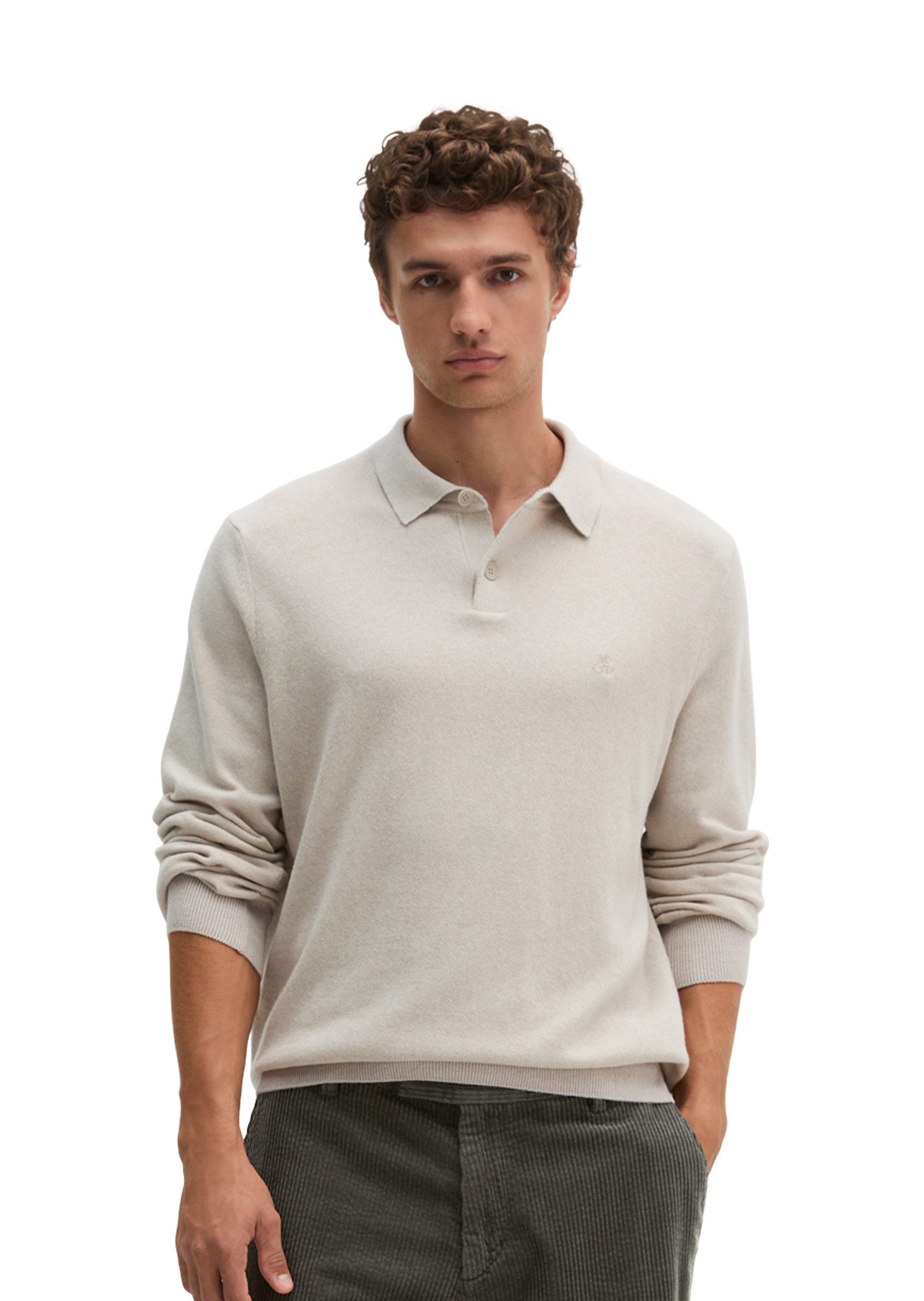 Marc O'Polo Langarm-Poloshirt aus softem Bio-Bauwoll-Schurwoll-Mix