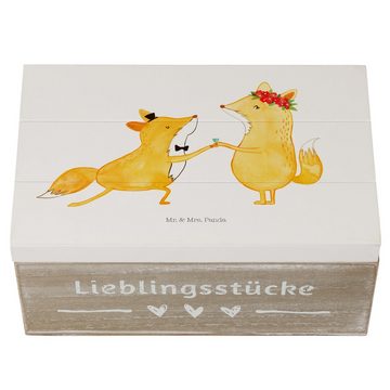 Mr. & Mrs. Panda Dekokiste 19 x 12 cm Füchse Hochzeit - Weiß - Geschenk, Holzkiste, Schatulle, H (1 St), Hohe Stabilität.