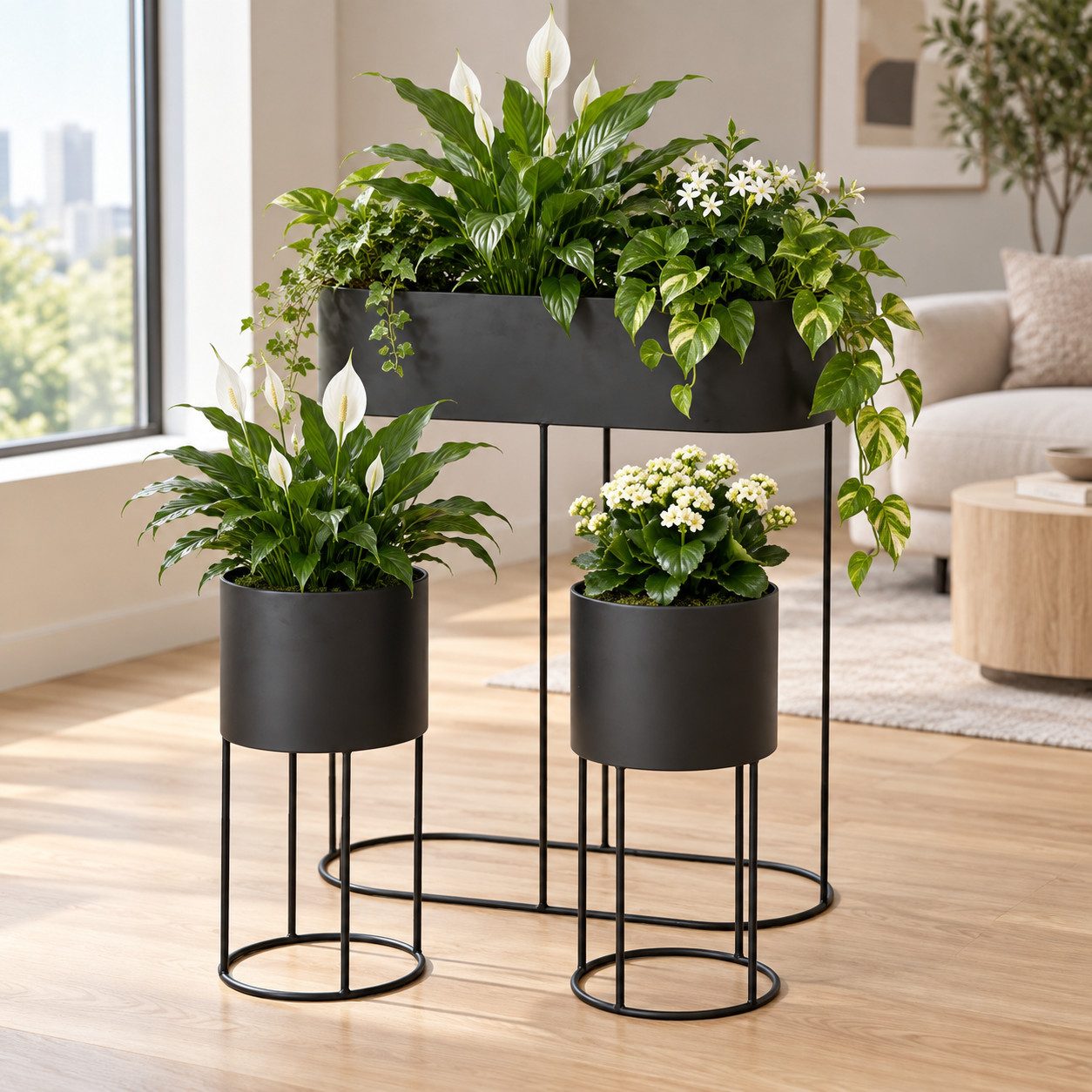 BOLTZE Übertopf Aurela Übertopf Set 3-teilig, Metall, Schwarz oder Beige