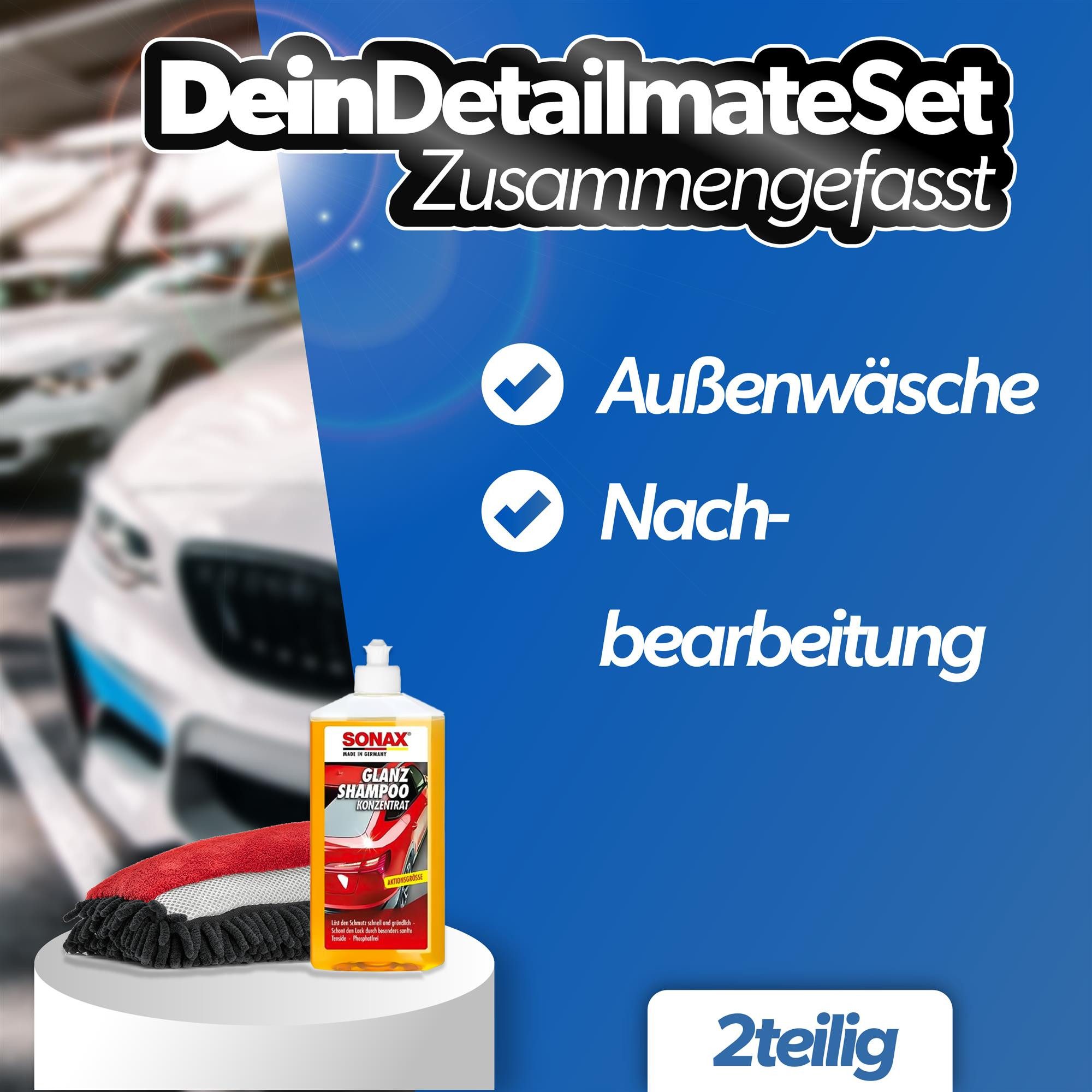 detailmate Sonax Glanz Shampoo Waschset #4 mit Waschhandschuh 500ml Auto-Reinigungsmittel (Basic, [- Autoshampoo mit Zubehör)