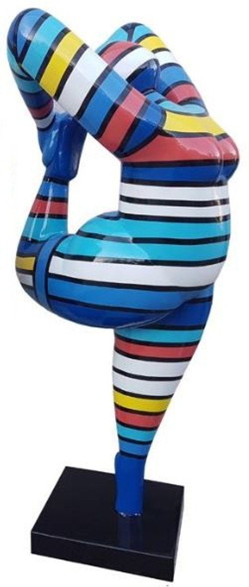 Casa Padrino Skulptur Designer Deko Skulptur Akrobatische Frau Mehrfarbig Gestreift H. 141 cm - Wetterbeständige Dekofigur - Gartenfigur - Gartendeko Skulptur | Skulpturen