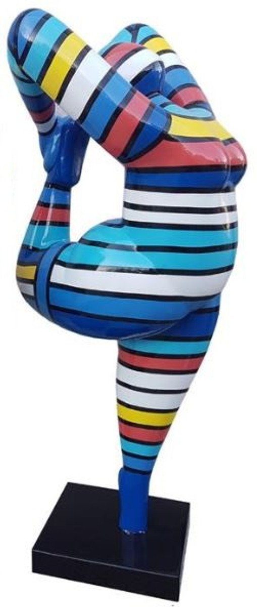 Skulptur Designer Deko Skulptur Akrobatische Frau Mehrfarbig Gestreift H. 141 cm - Wetterbeständige Dekofigur - Gartenfigur - Gartendeko Skulptur