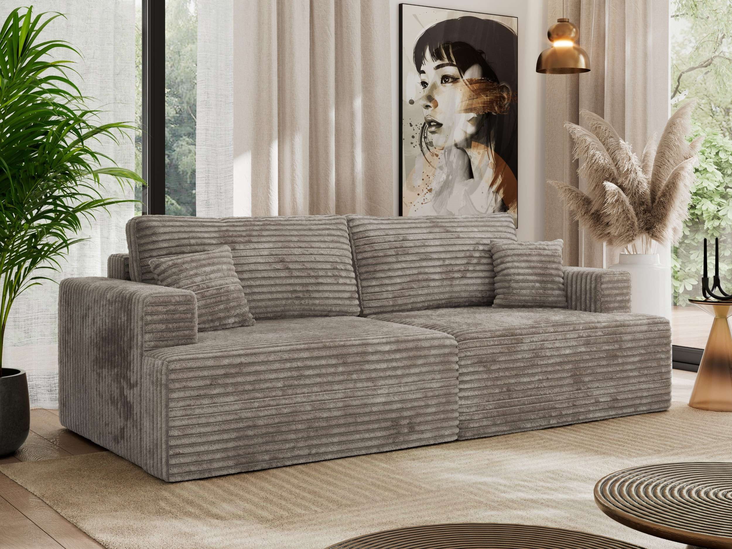 MKS MÖBEL Schlafsofa VIRELLA, 4-Sitzer-Sofa, mit Schlaffunktion, Bettkasten, modernem Design, Zierkissen