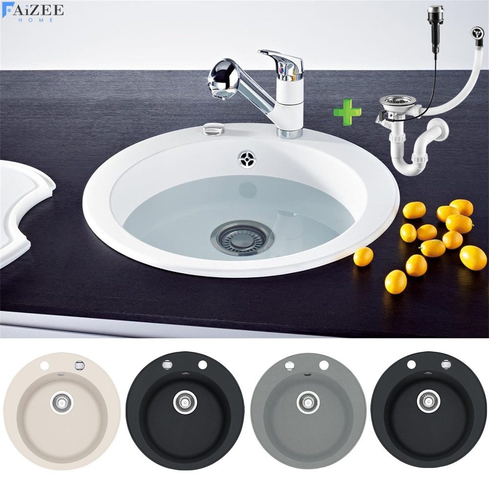 Faizee Home Granitspüle Vela Ø 49cm verschiedene Farben wahlweise mit o. ohne Armatur