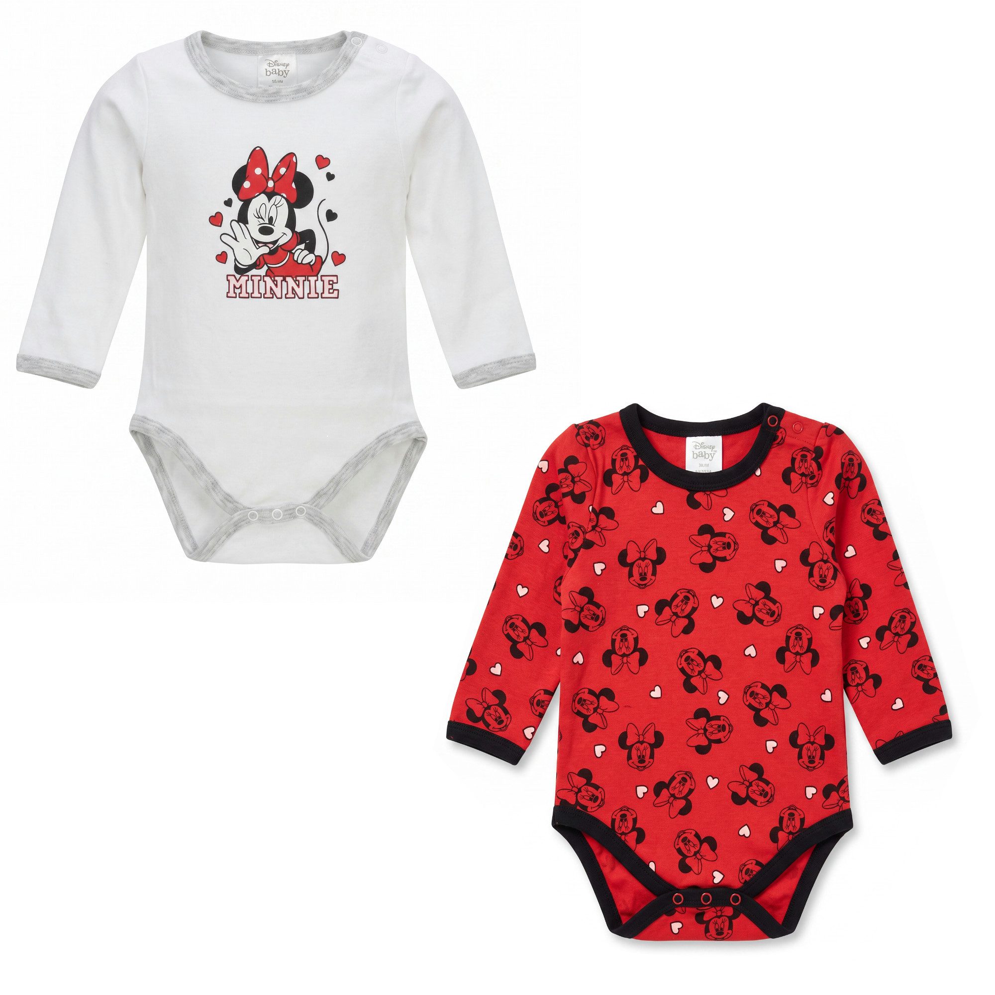 Disney Strampler Disney Minnie Maus Baby 2er Pack langarm Body Strampler Gr. 62 - 92 (Packung)