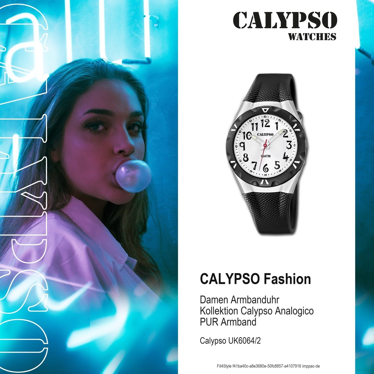 CALYPSO WATCHES Quarzuhr Damen Kunststoffband, Uhr Calypso PURarmband K6064/2 Armbanduhr schwarz, rund, Damen Fashion