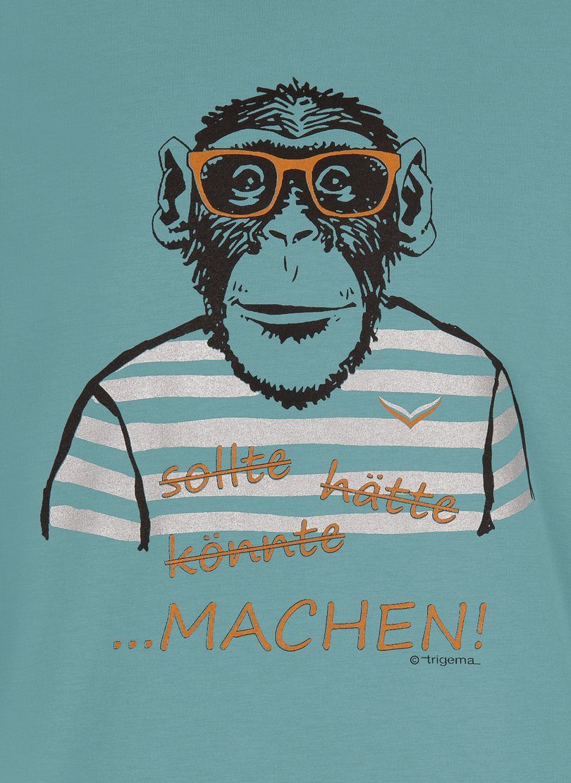 Affen-Aufdruck T-Shirt mit Trigema TRIGEMA T-Shirt großem seegras