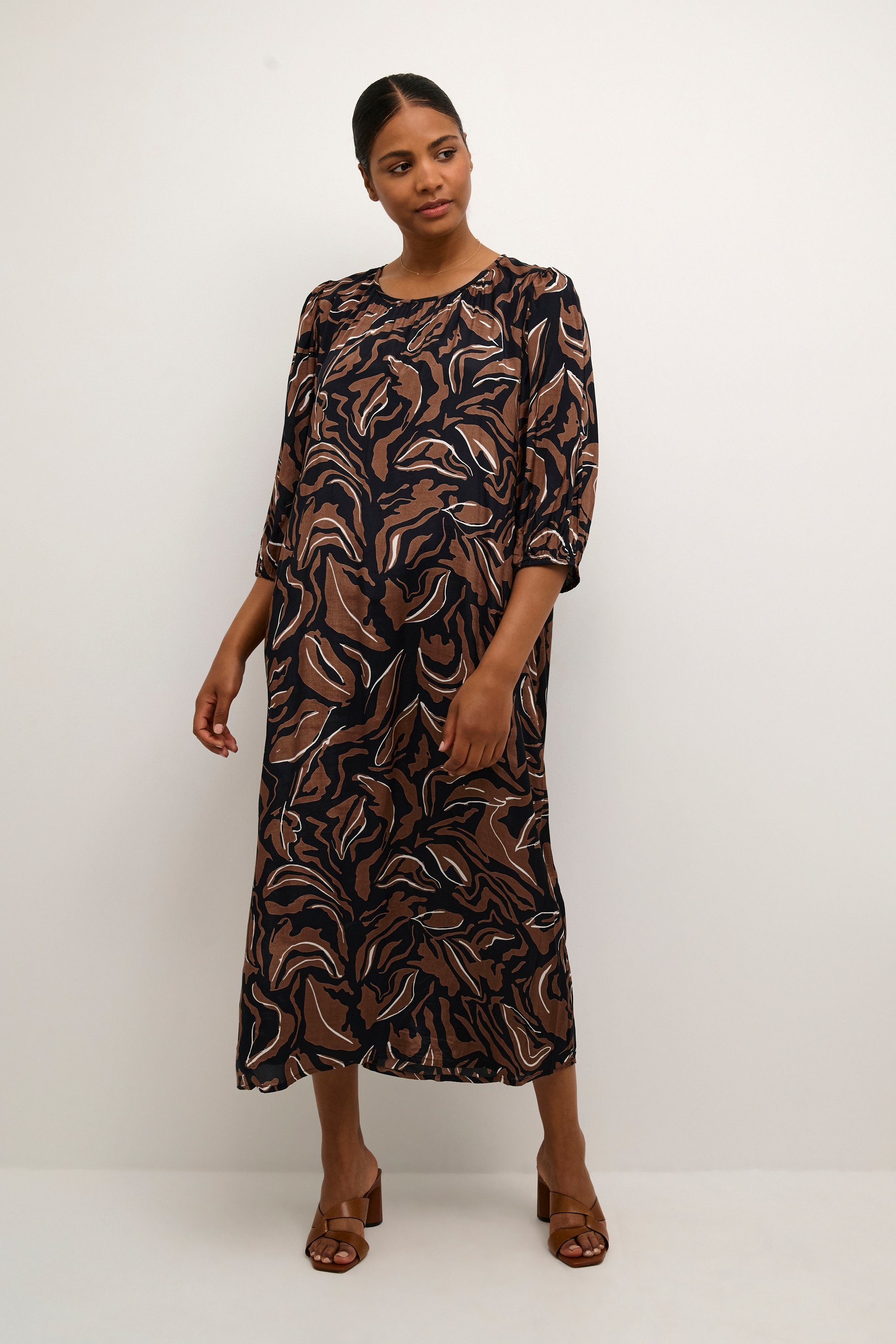 KAFFE Jerseykleid Kleid KAdorita Black/Soft Print Leaf Silt