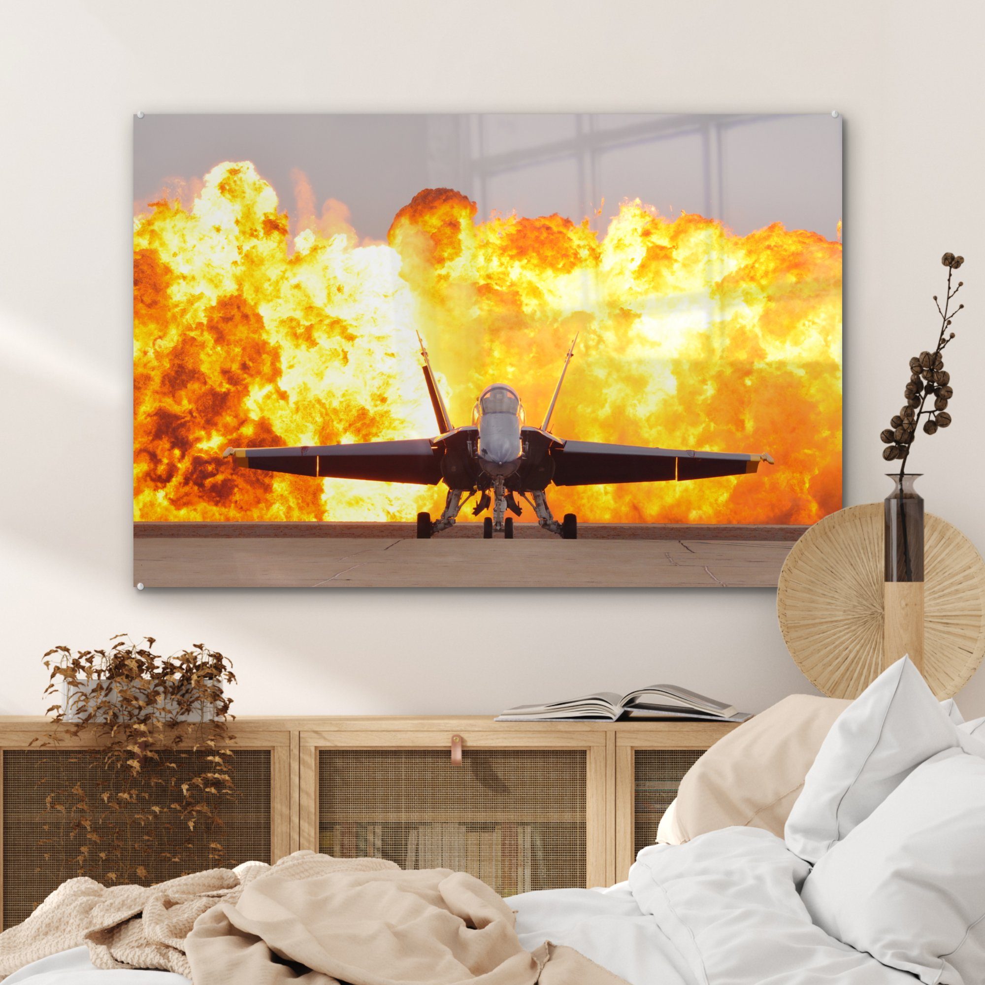 Schlafzimmer - Acrylglasbilder Flugzeuge Wohnzimmer - Rauch MuchoWow Düsenjäger St), & Feuer, Acrylglasbild (1 -