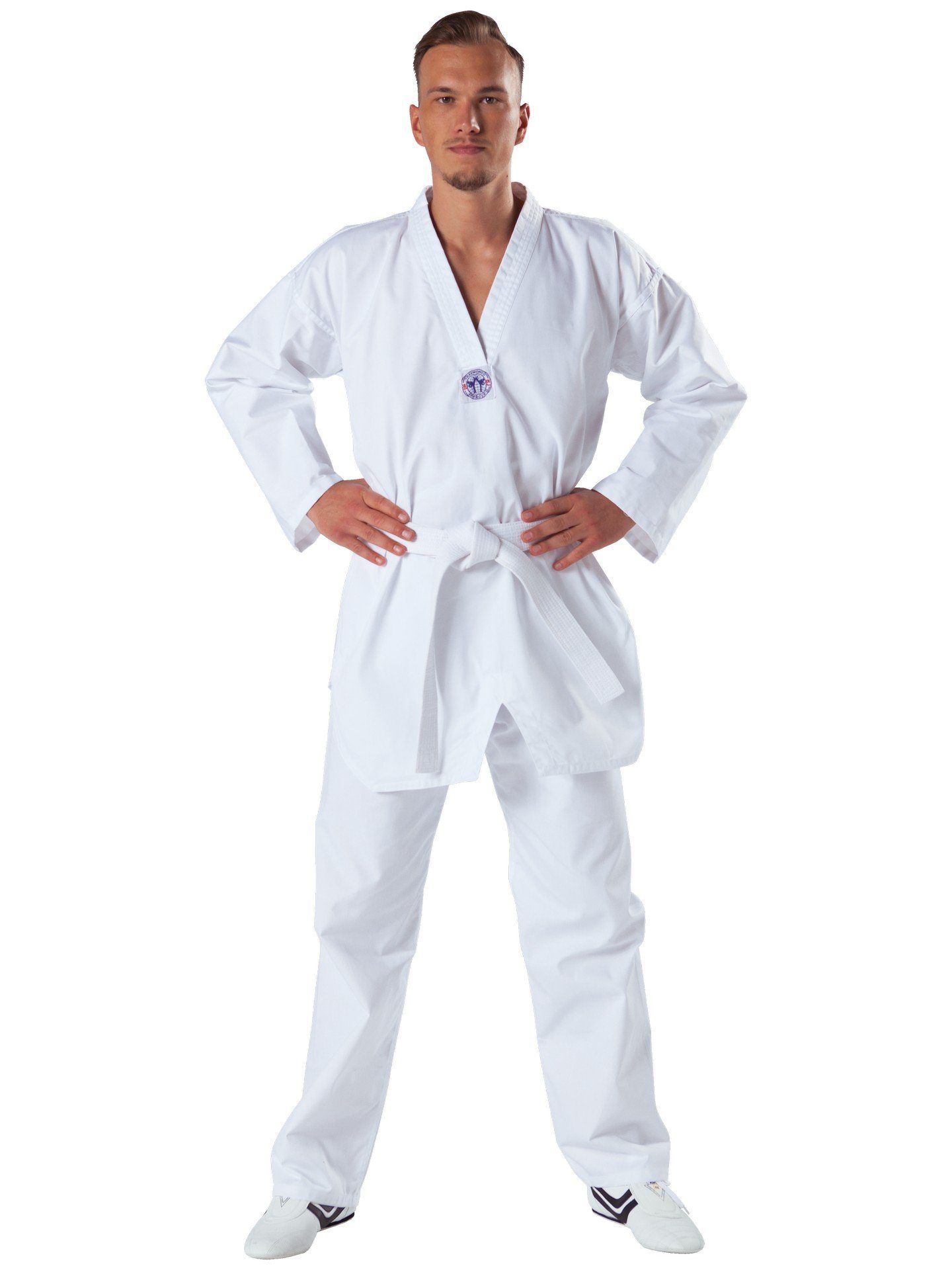 KWON Taekwondoanzug Song Taekwondo Anzug mit Gürtel Hose und Jacke Club Line (komplett, 3 Teile), Kinder, Erwachsene, Größen: 90 - 210 cm, weiß, 8 OZ – Bild 4 von 5