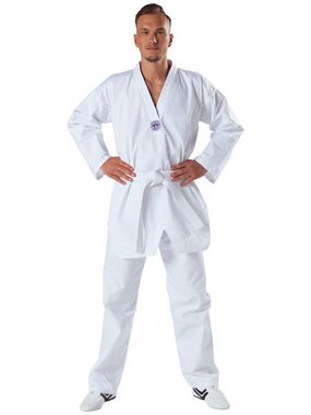 KWON Taekwondoanzug Song Taekwondo Anzug mit Gürtel Hose und Jacke Club Line (komplett, 3 Teile), Kinder, Erwachsene, Größen: 90 - 210 cm, weiß, 8 OZ