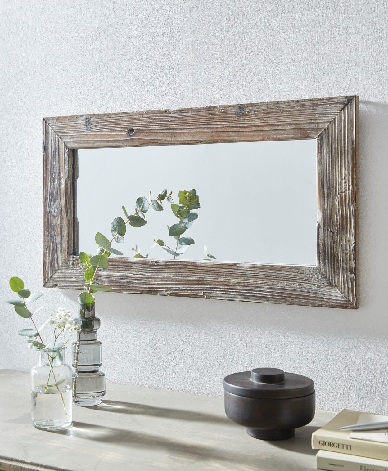 Dekoleidenschaft Wandspiegel "Rustikal" Dekospiegel 66x36 cm, Holzrahmen, F günstig online kaufen