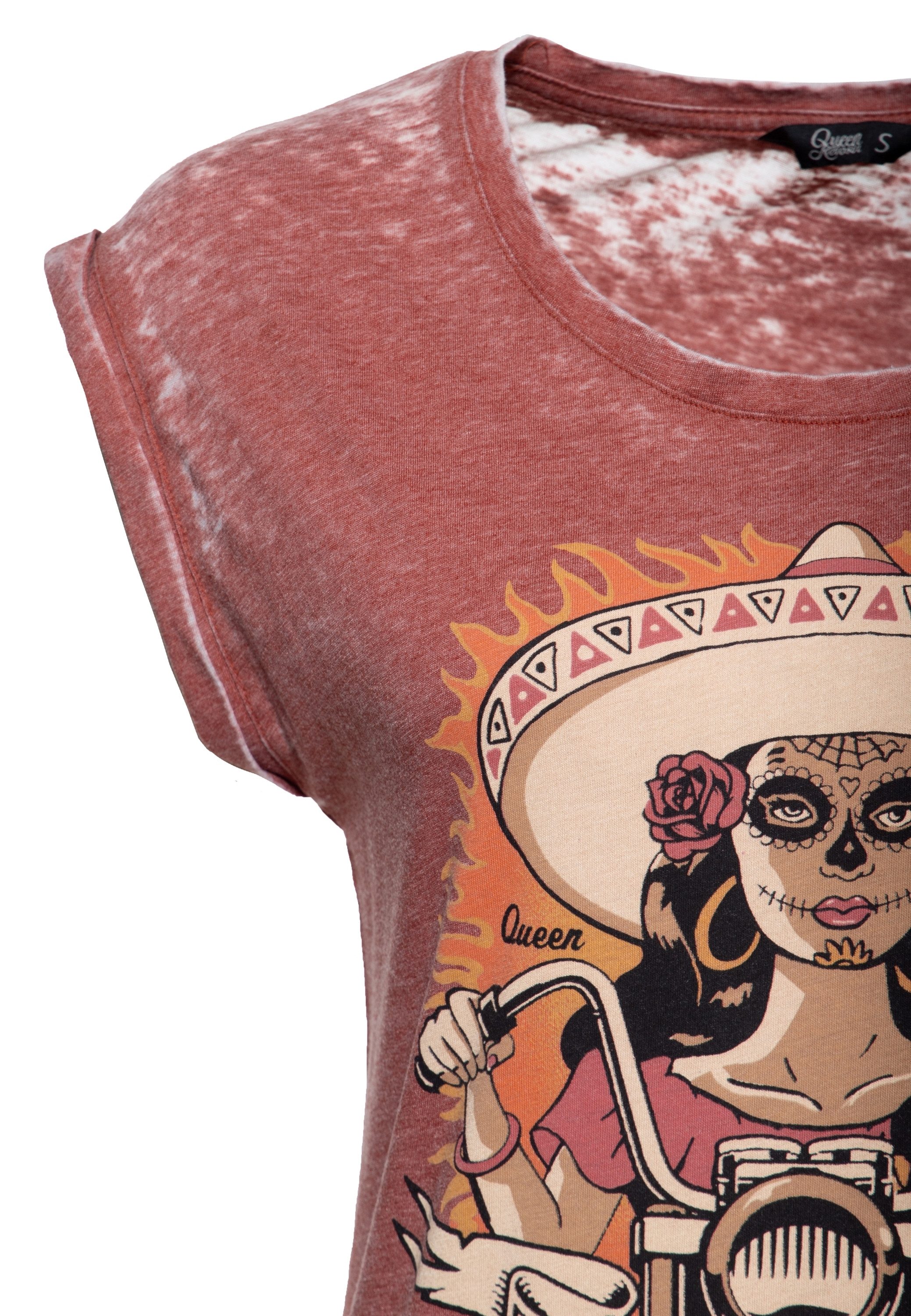 QueenKerosin Print-Shirt Hasta La Vista (1-tlg) mit Roll-Up