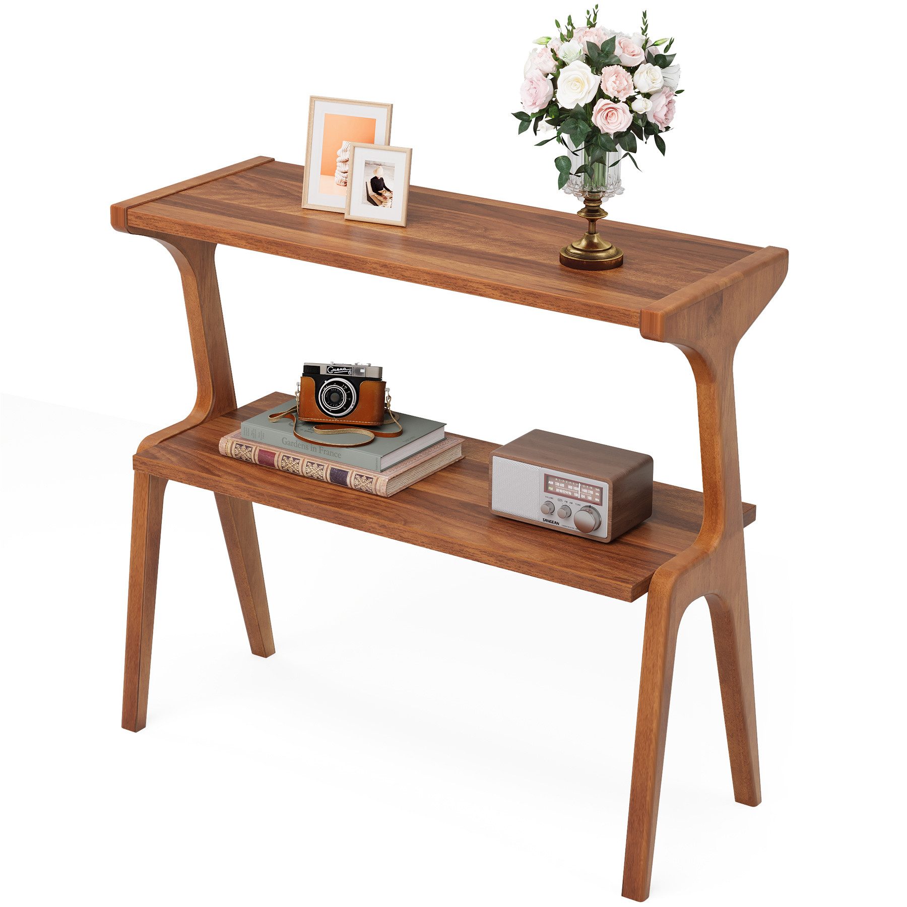 Tribesigns Beistelltisch 2-tier Sofatisch mit Massivholzbeinen, Beistelltisch mit Ablagefläche (1 x Beistelltisch - 1 x Zubehörpaket - 1 x …